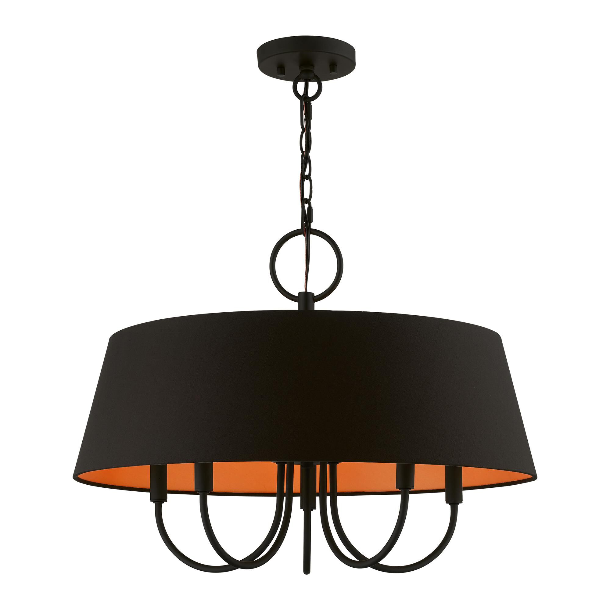 Shown in Black finish and Black Fabric Hardback with Orange Fabric Inside shade