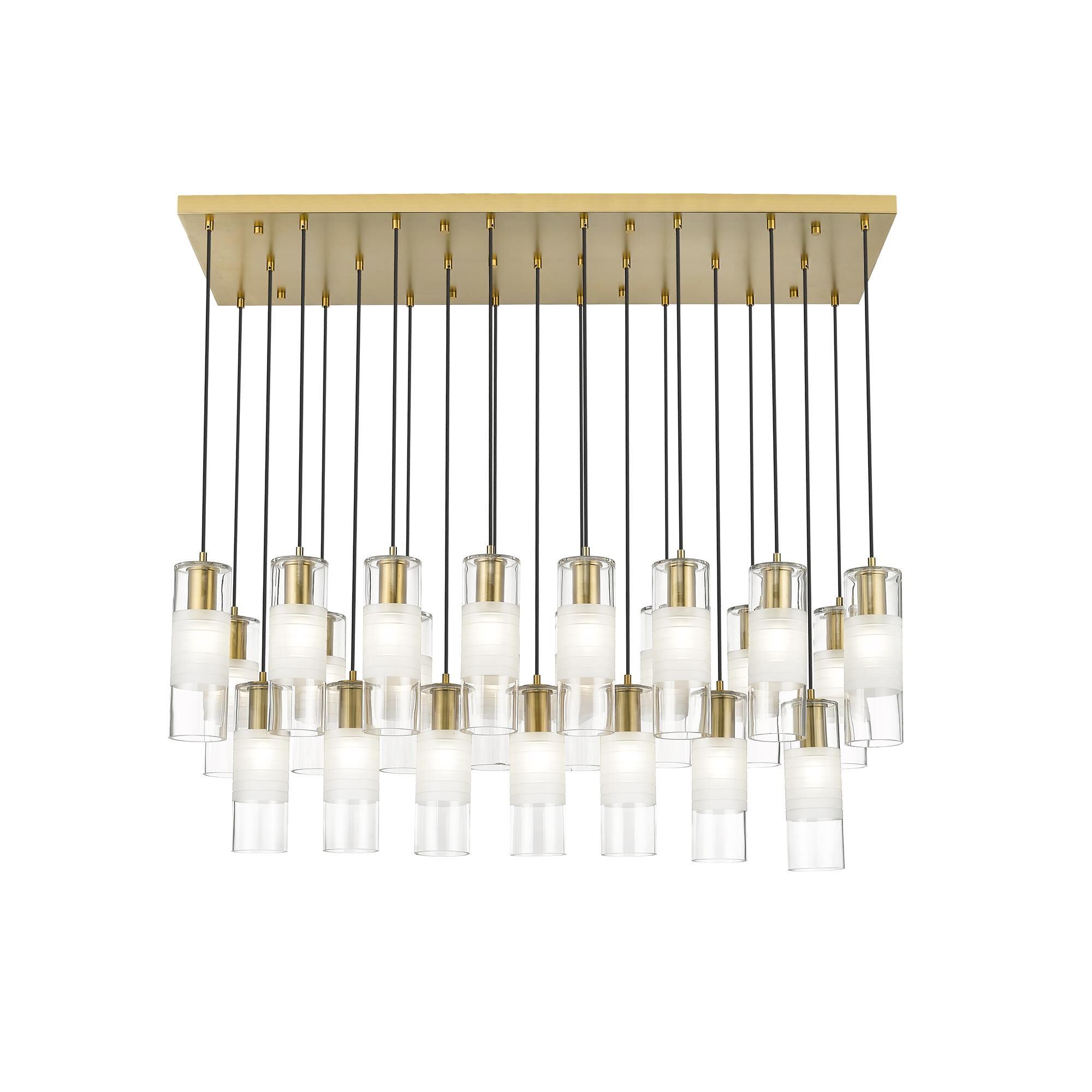 Shown in Modern Gold finish and Clear+frosted glass and Clear+frosted shade