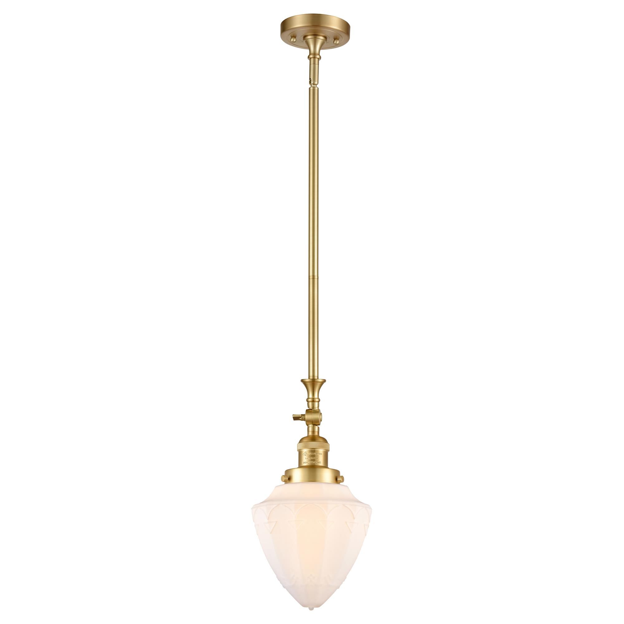 Shown in Satin Gold finish and Matte White Cased Small Bullet glass