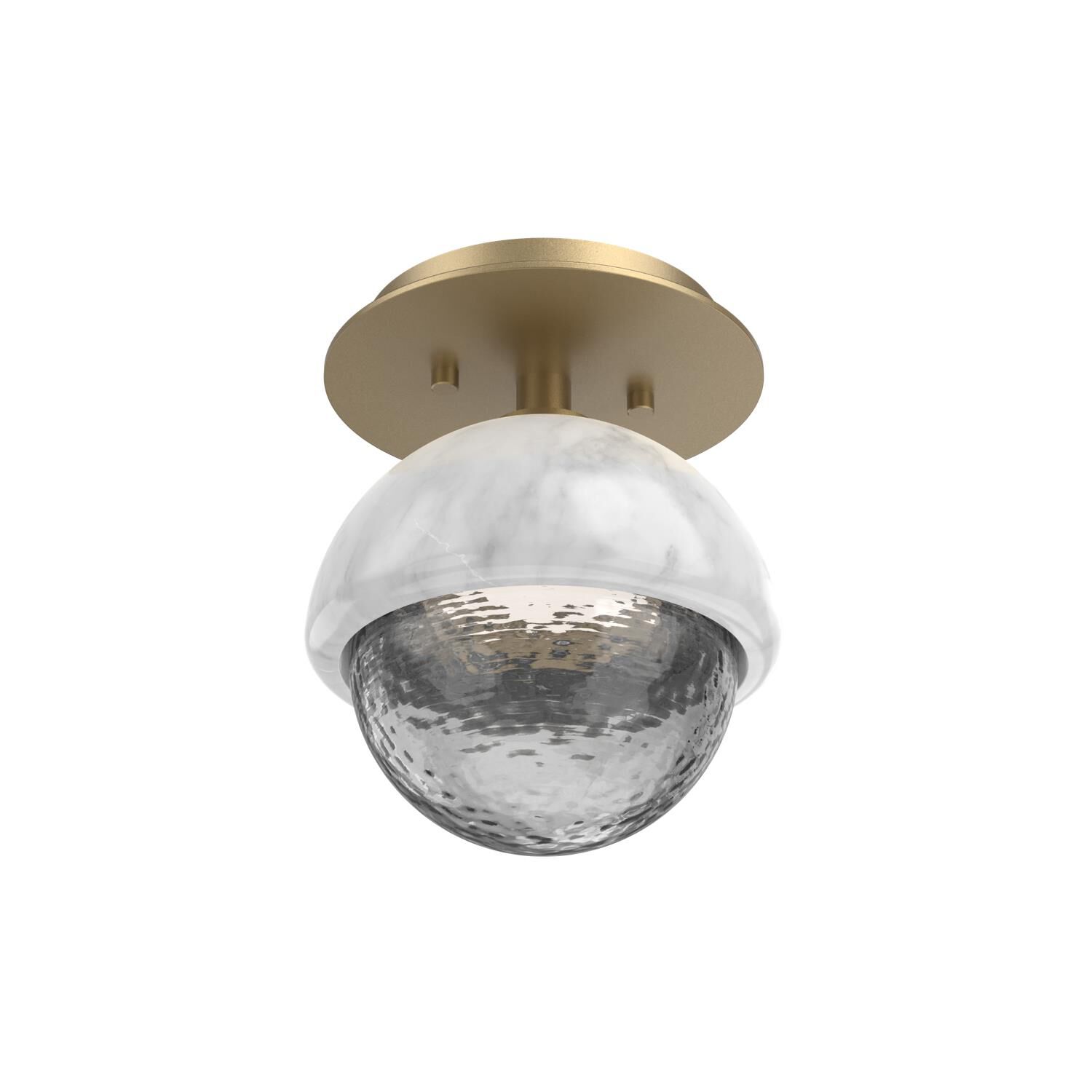 Shown in Gilded Brass finish and Smoke glass and White Marble accent