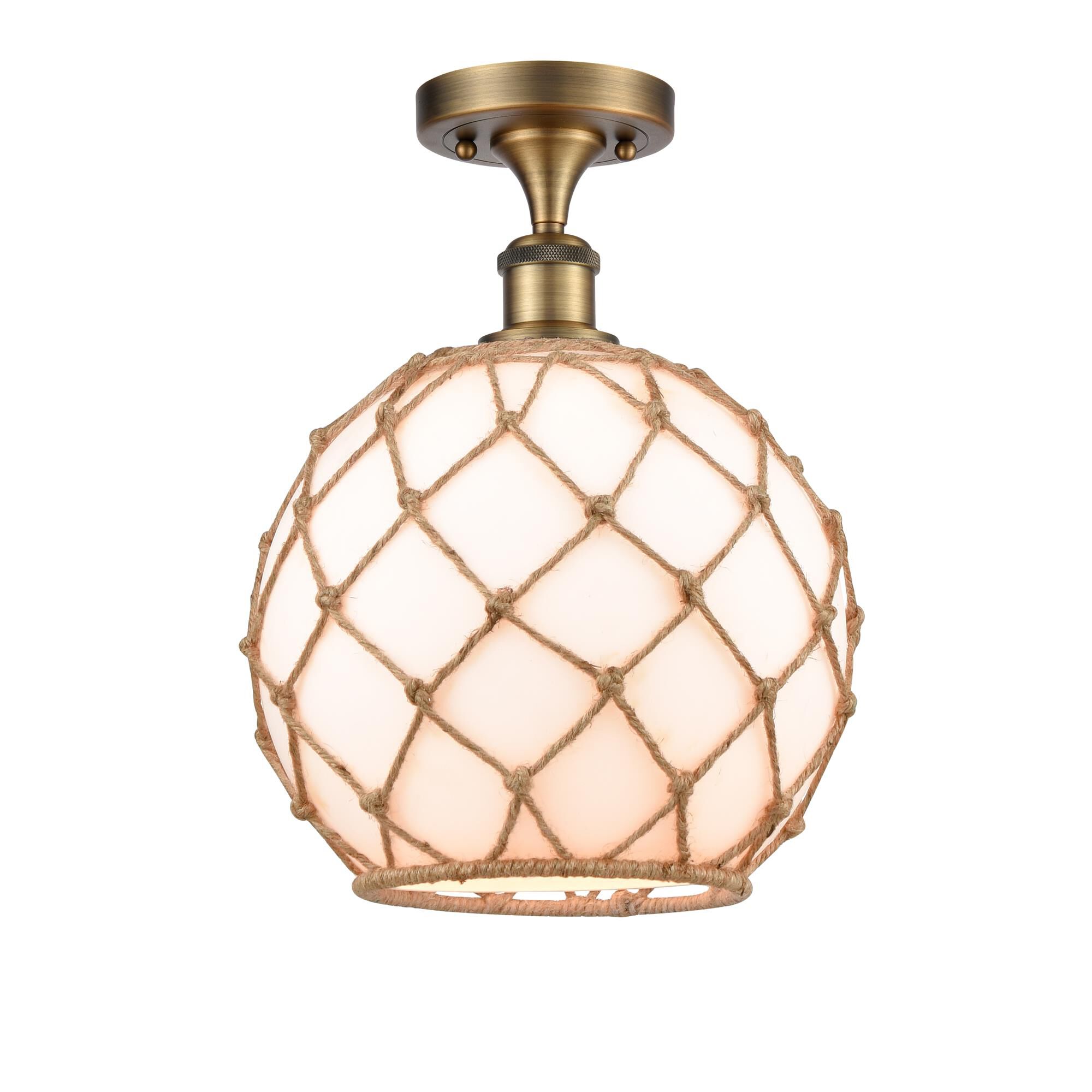 Shown in Brushed Brass finish and Sphere glass and Glass And Rope shade