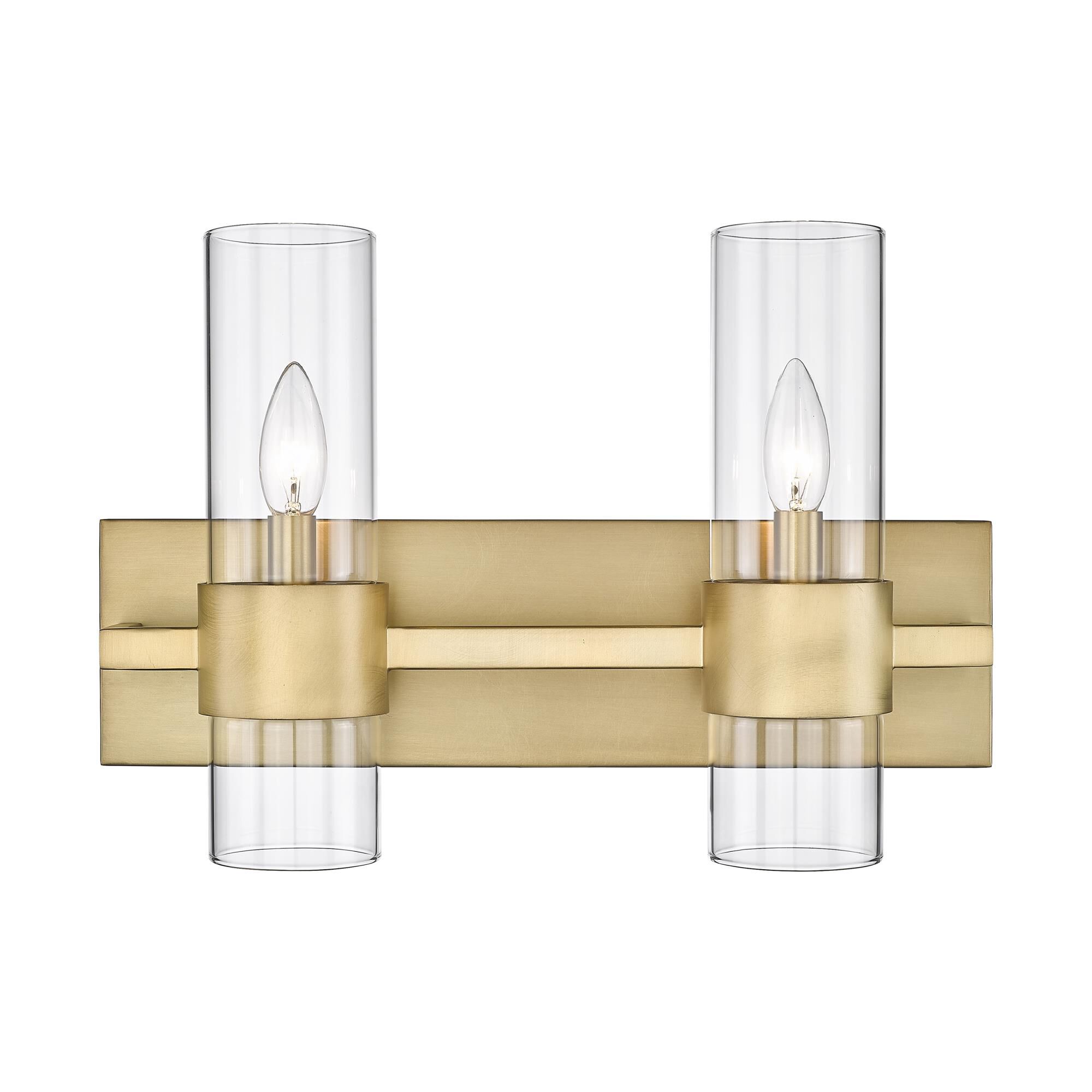 Shown in Rubbed Brass finish and Clear glass