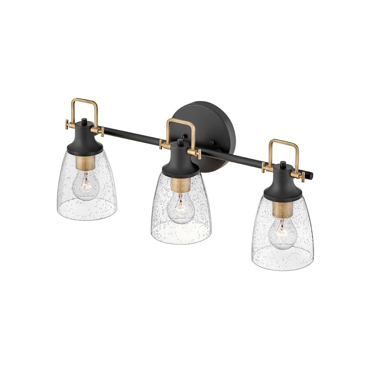 Shown in Black with Heritage Brass finish and Clear Seedy glass