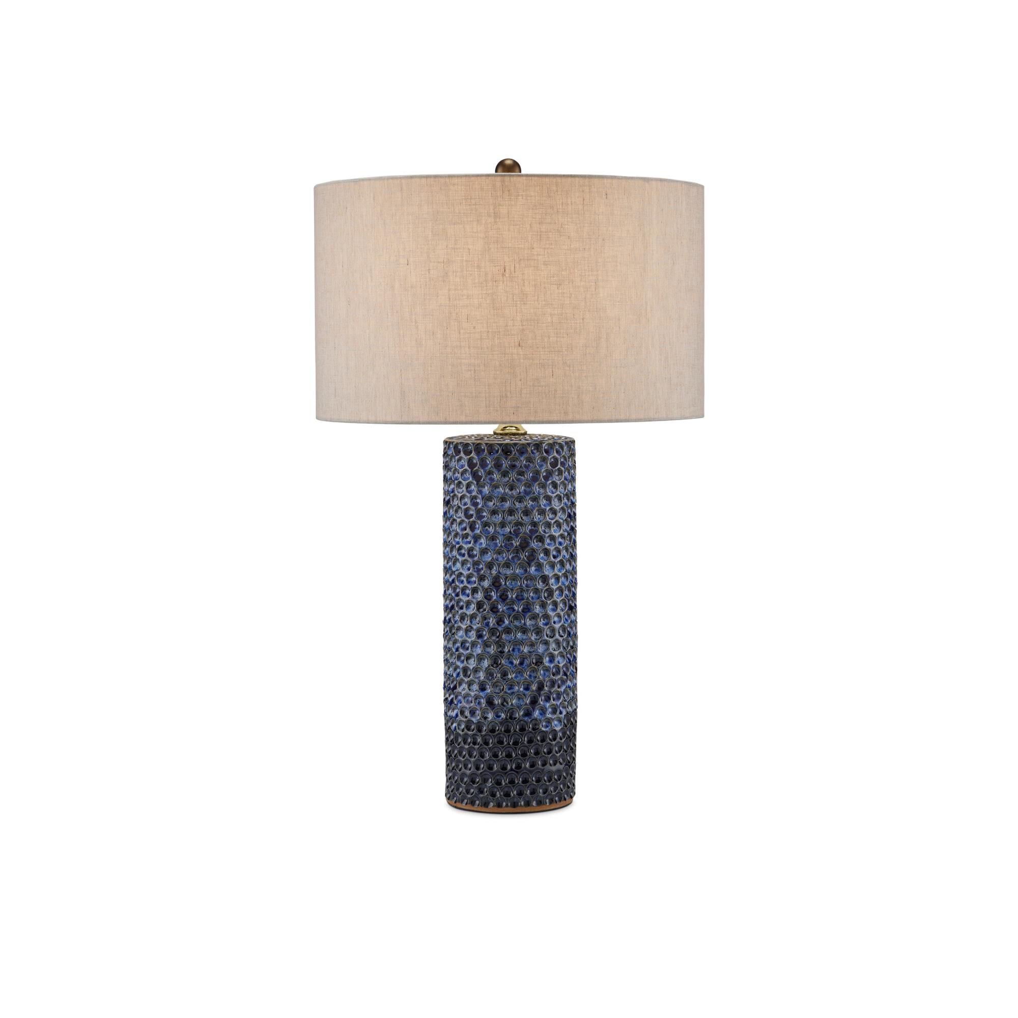 Shown in Reactive Blue/Polished Brass finish and Natural Linen shade
