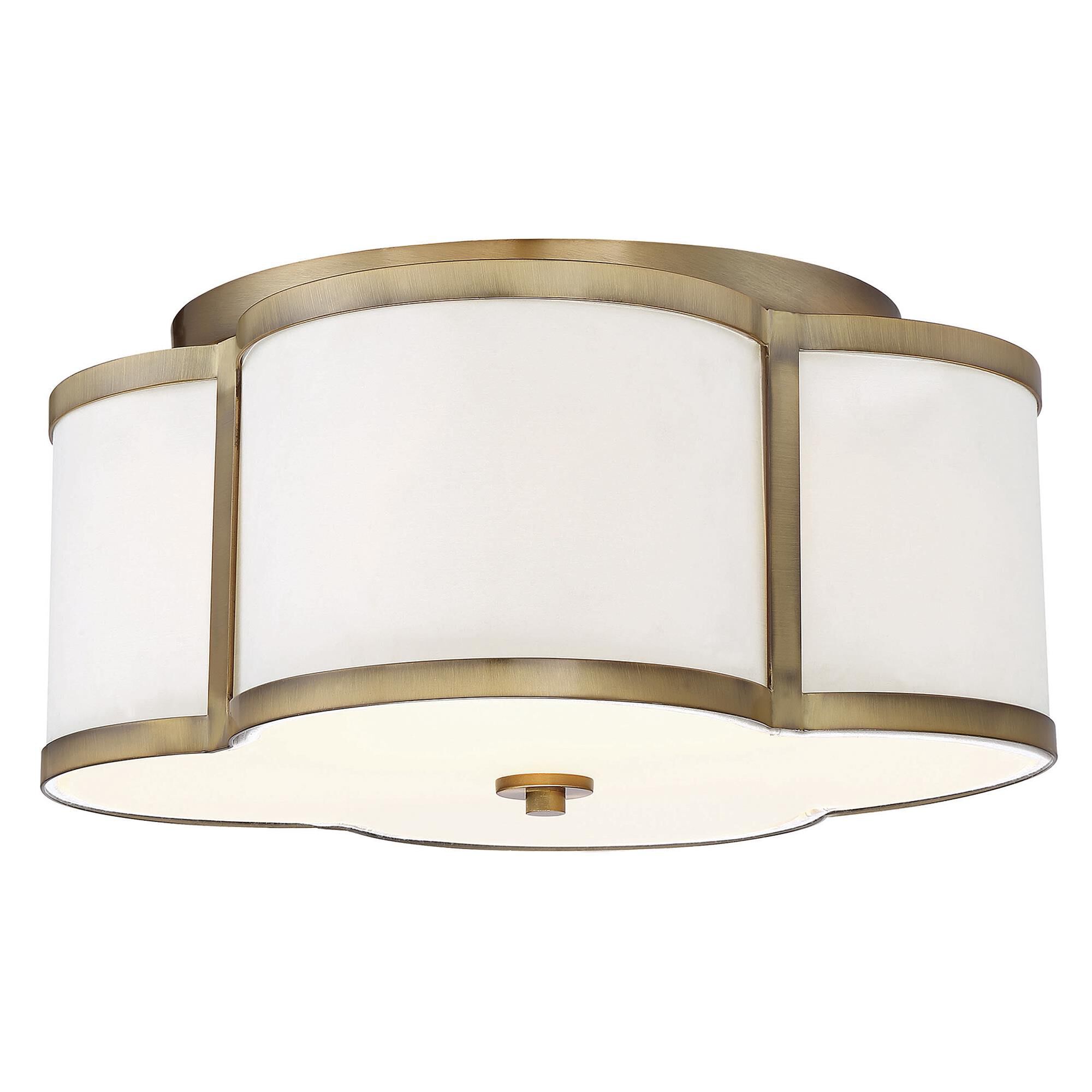 Shown in Natural Brass finish and White Fabric shade