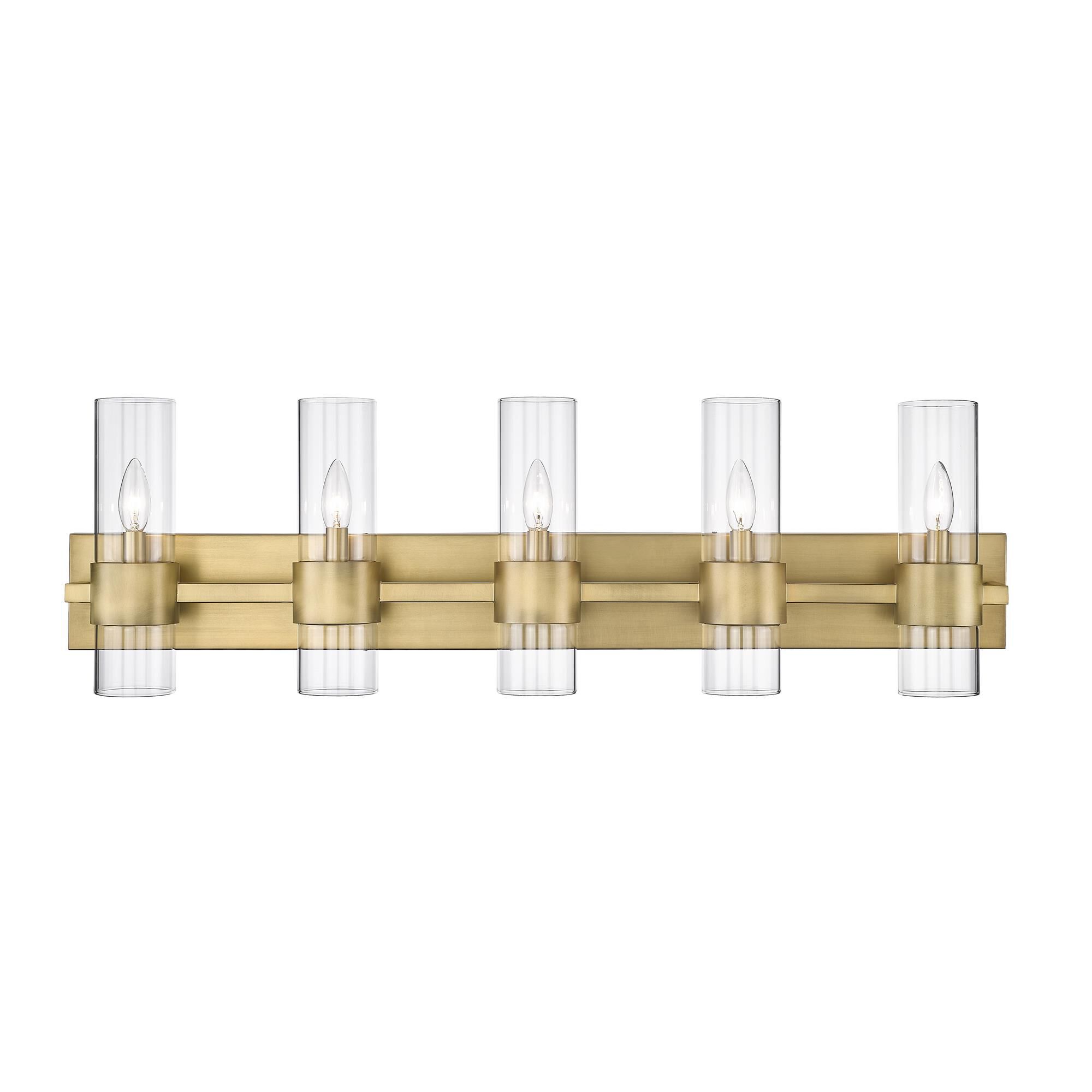 Shown in Rubbed Brass finish and Clear glass