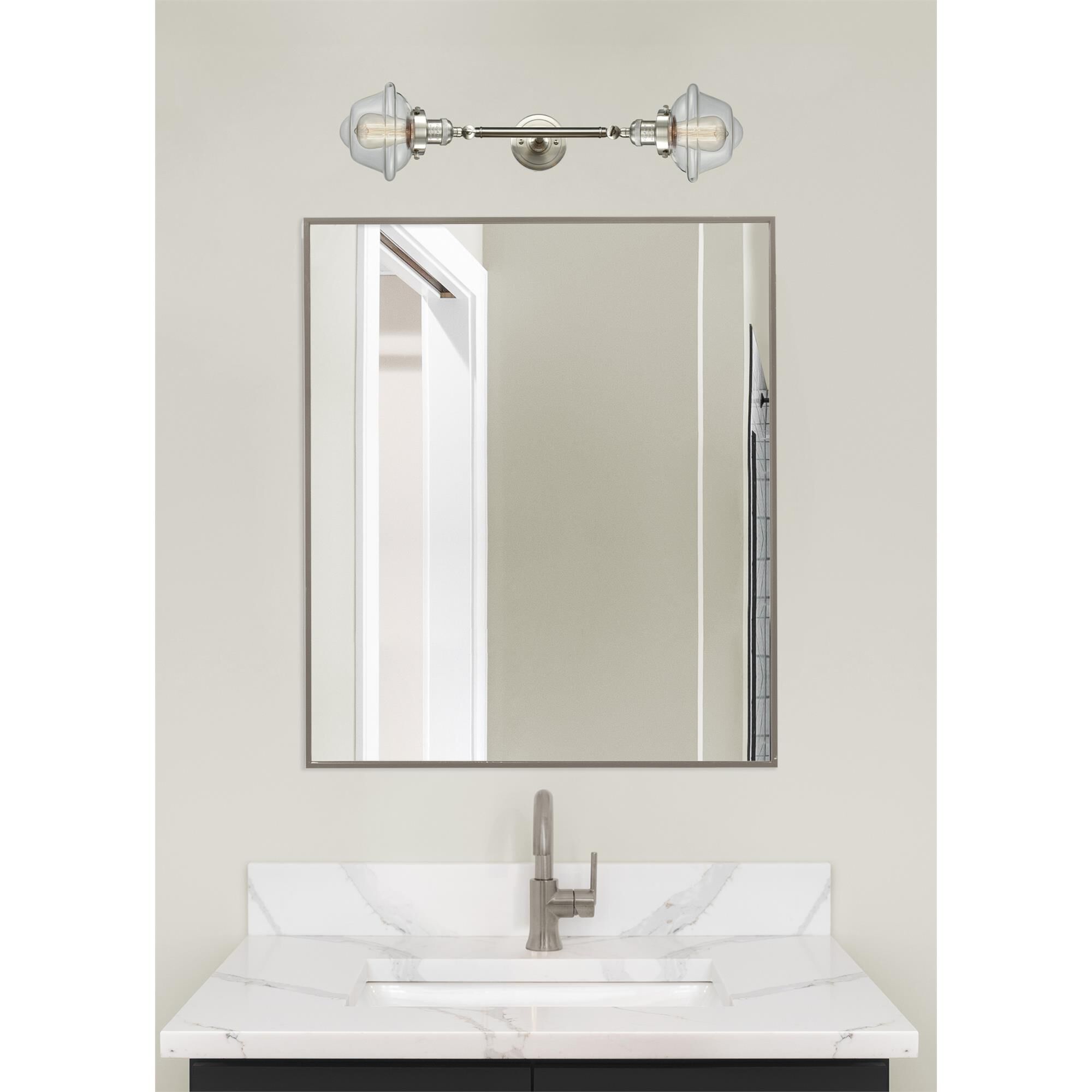 Shown in Brushed Satin Nickel finish and Clear glass