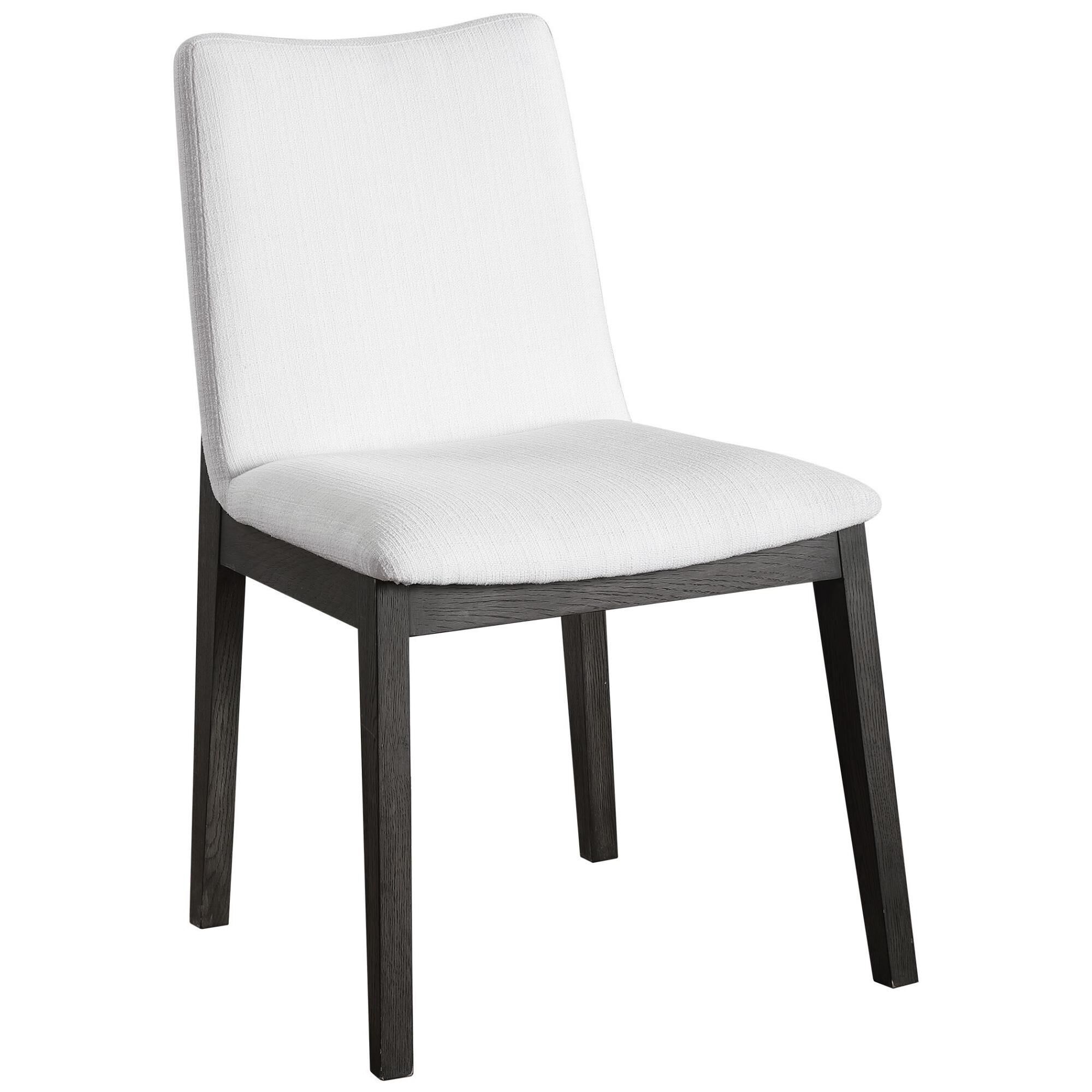 Shown in Gently Sloped Padded Seat In A Crisp White Polyester Blend Fabric Rests Within A Solid Oak Wood Fram finish