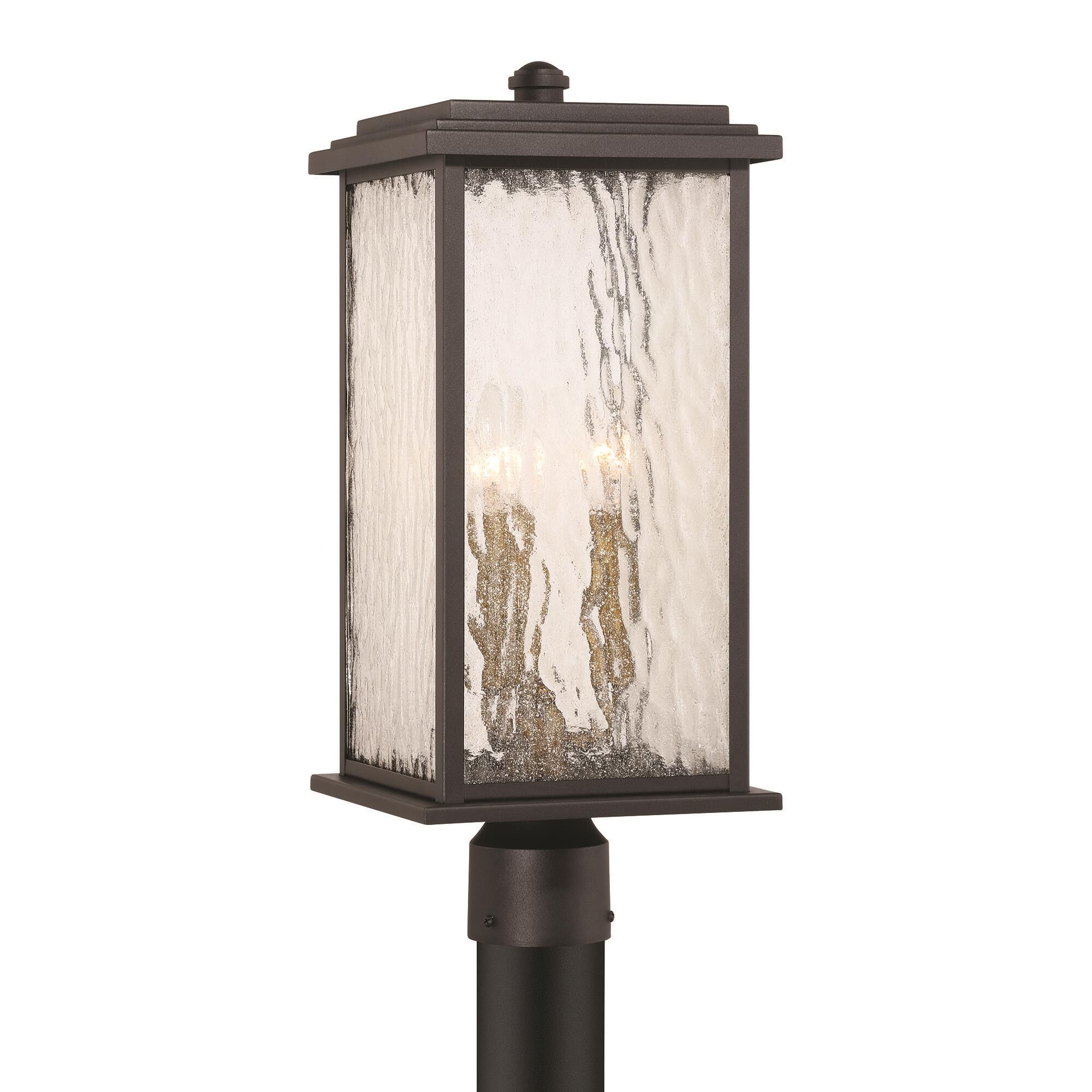 Shown in Black and Brass finish and Rain glass