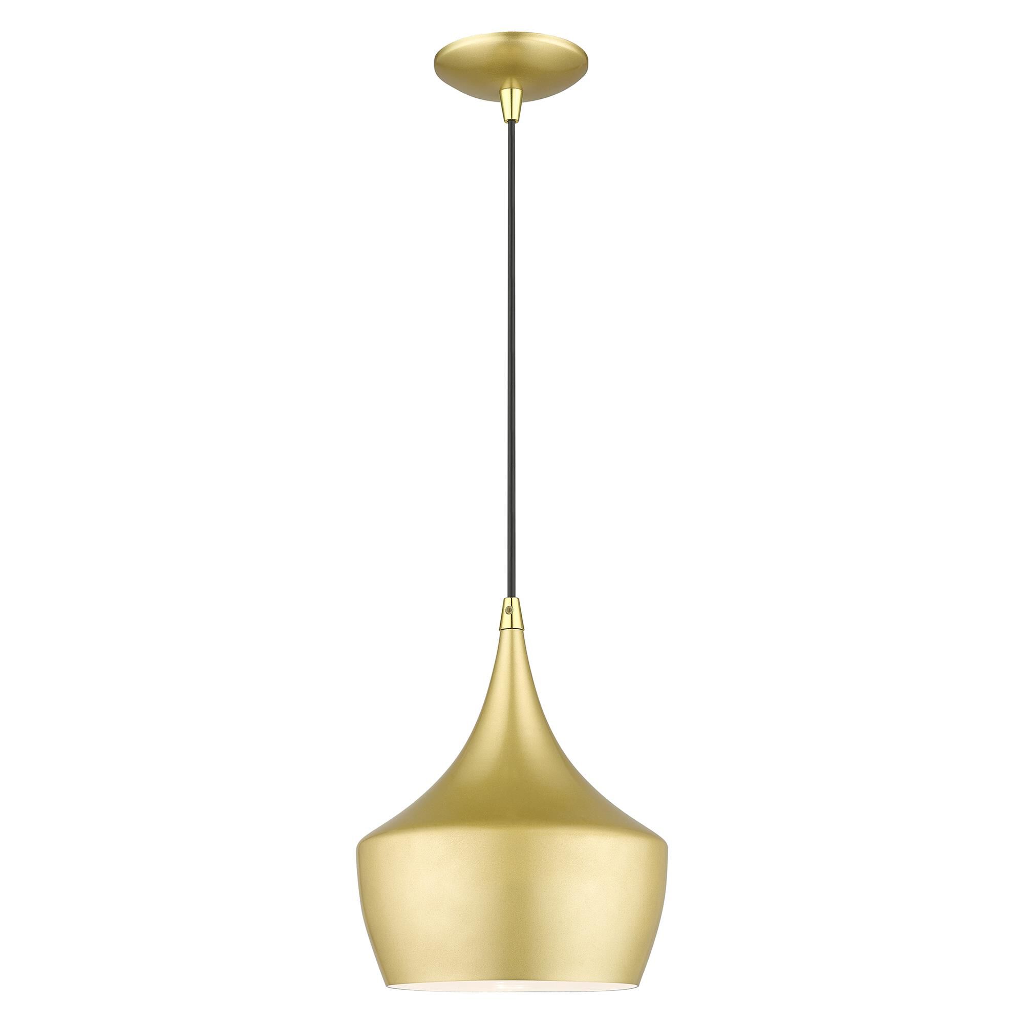 Shown in Soft Gold with Polished Brass Accents finish and Soft Gold Aluminum with Shiny White Finish Inside shade