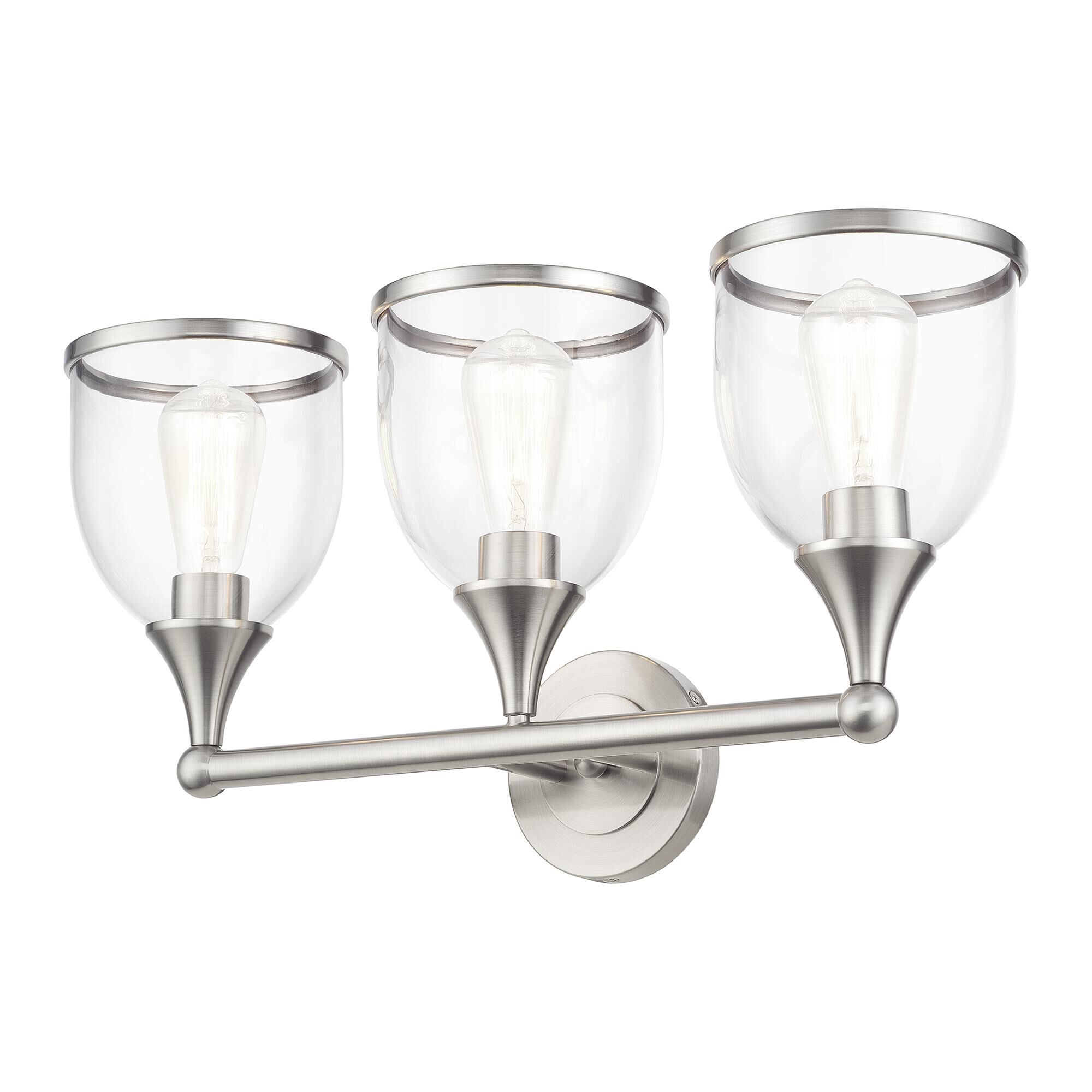 Shown in Brushed Nickel finish and Mouth Blown Clear glass