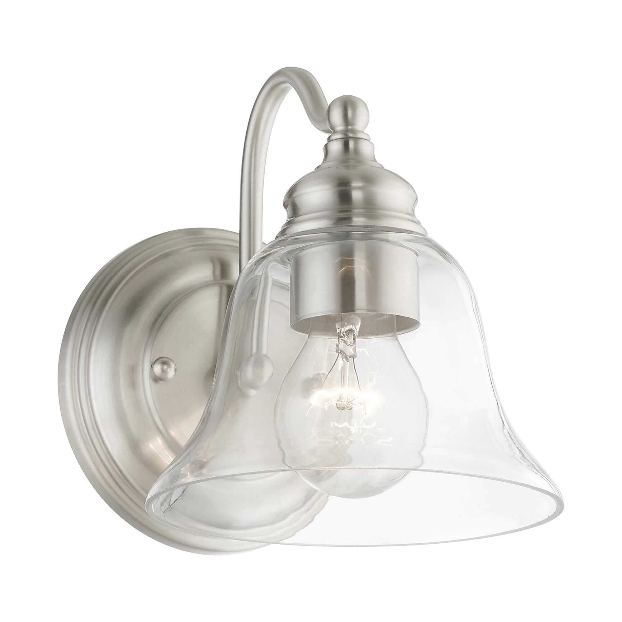 Shown in Brushed Nickel finish and Hand Blown Clear glass