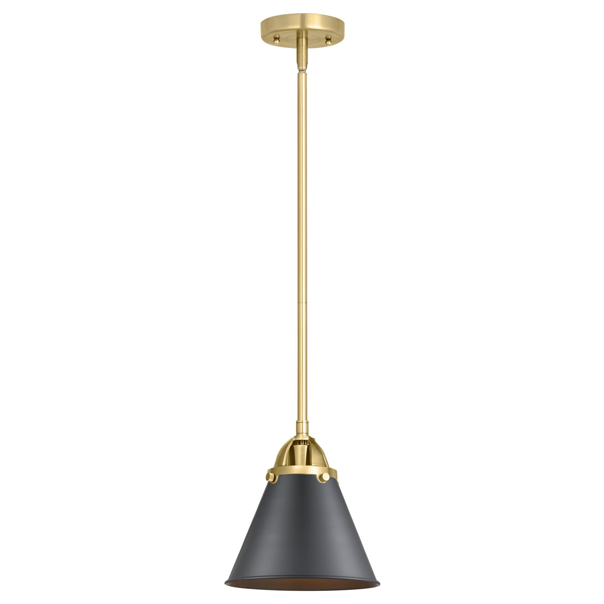 Shown in Satin Gold finish and No Glass glass and Matte Black Appalachian shade