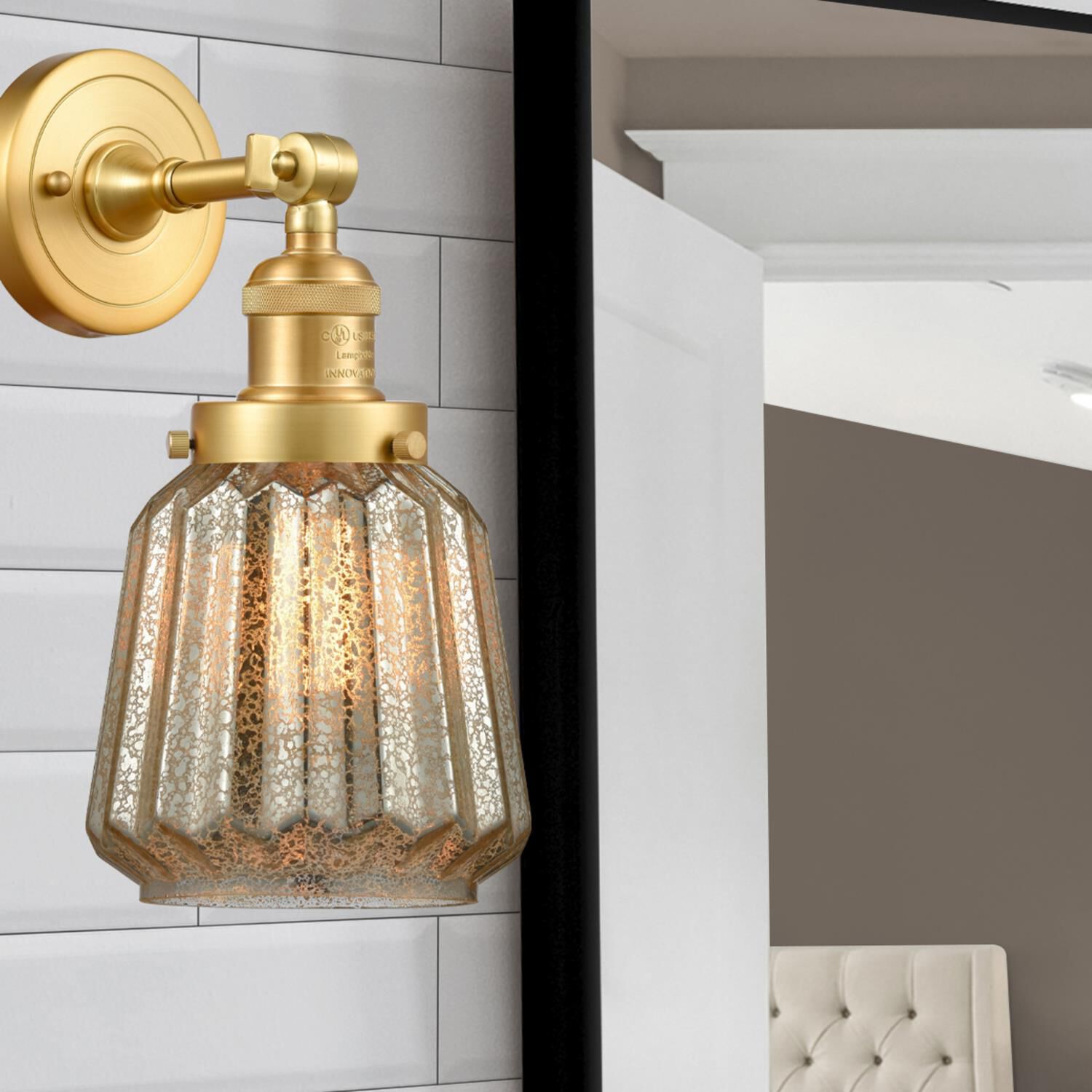 Shown in Satin Gold finish and Mercury Plated Chatham glass