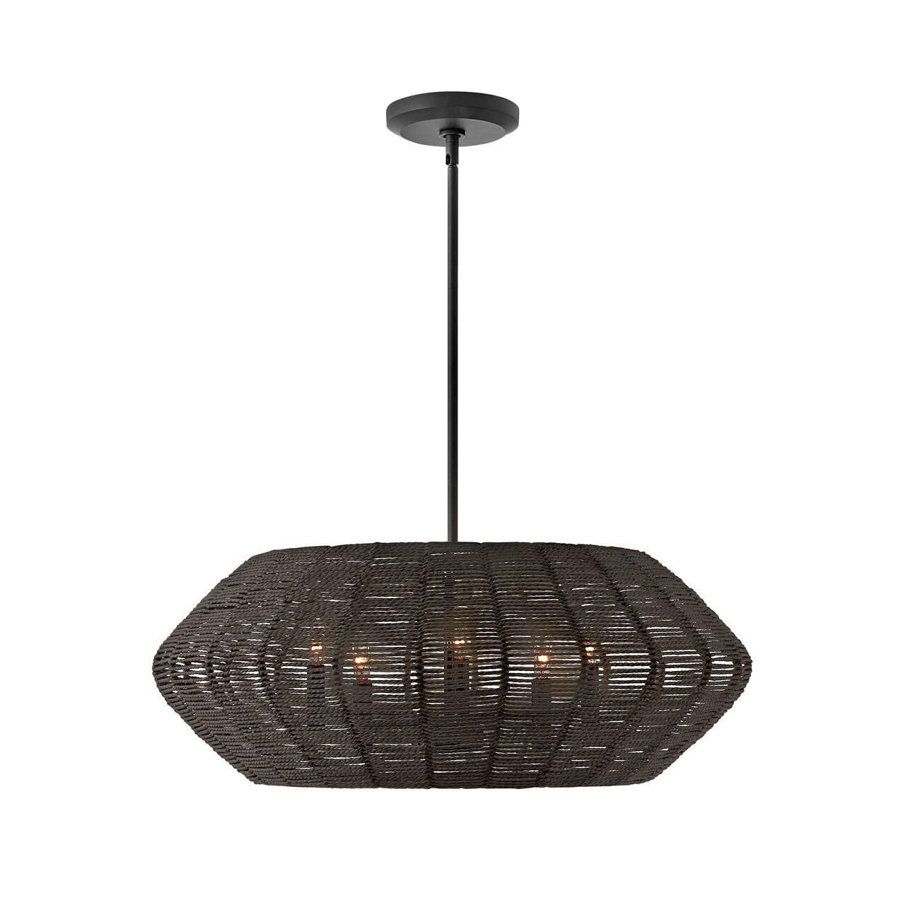 Shown in Black finish and Black Rattan shade