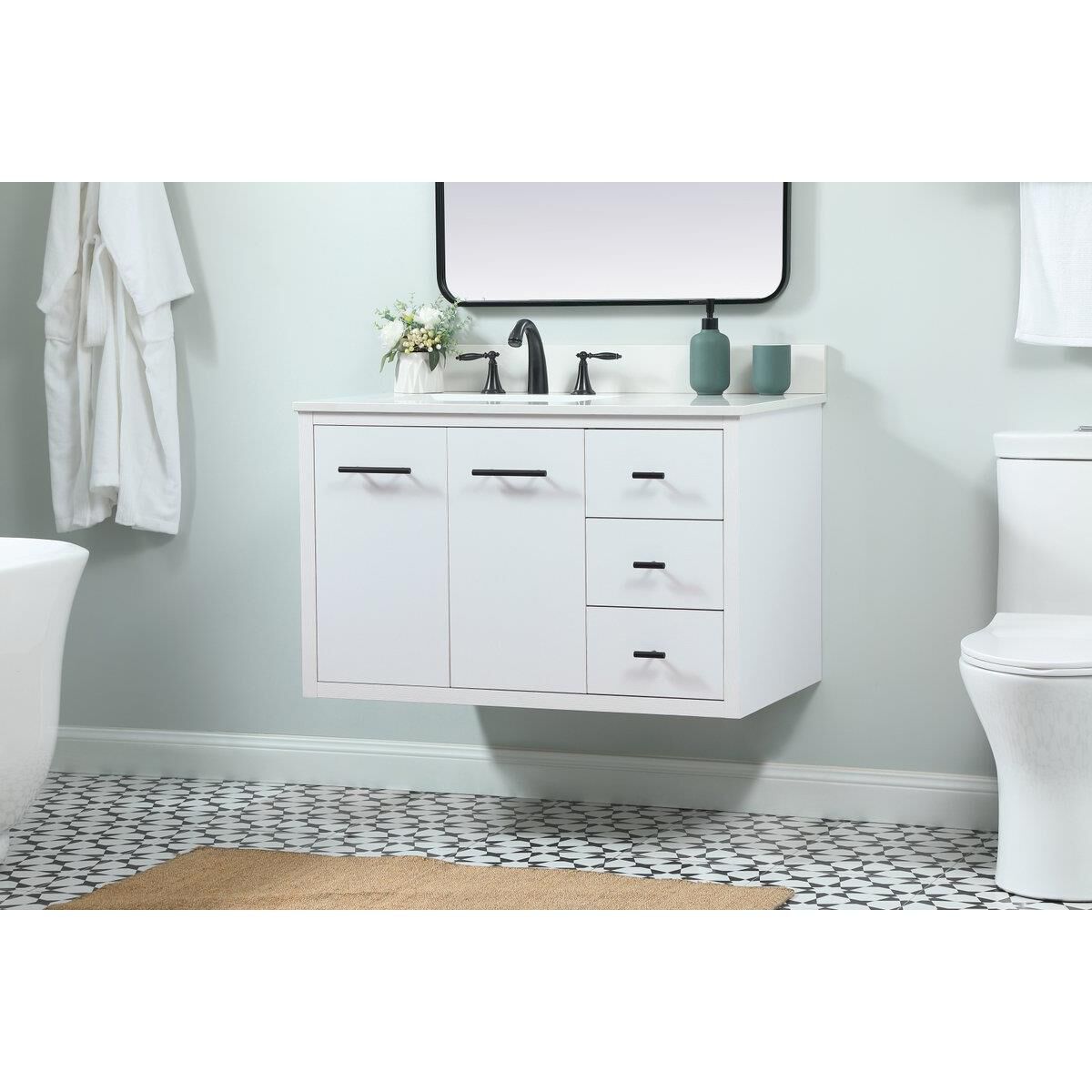 Shown in White finish and Backsplash accent