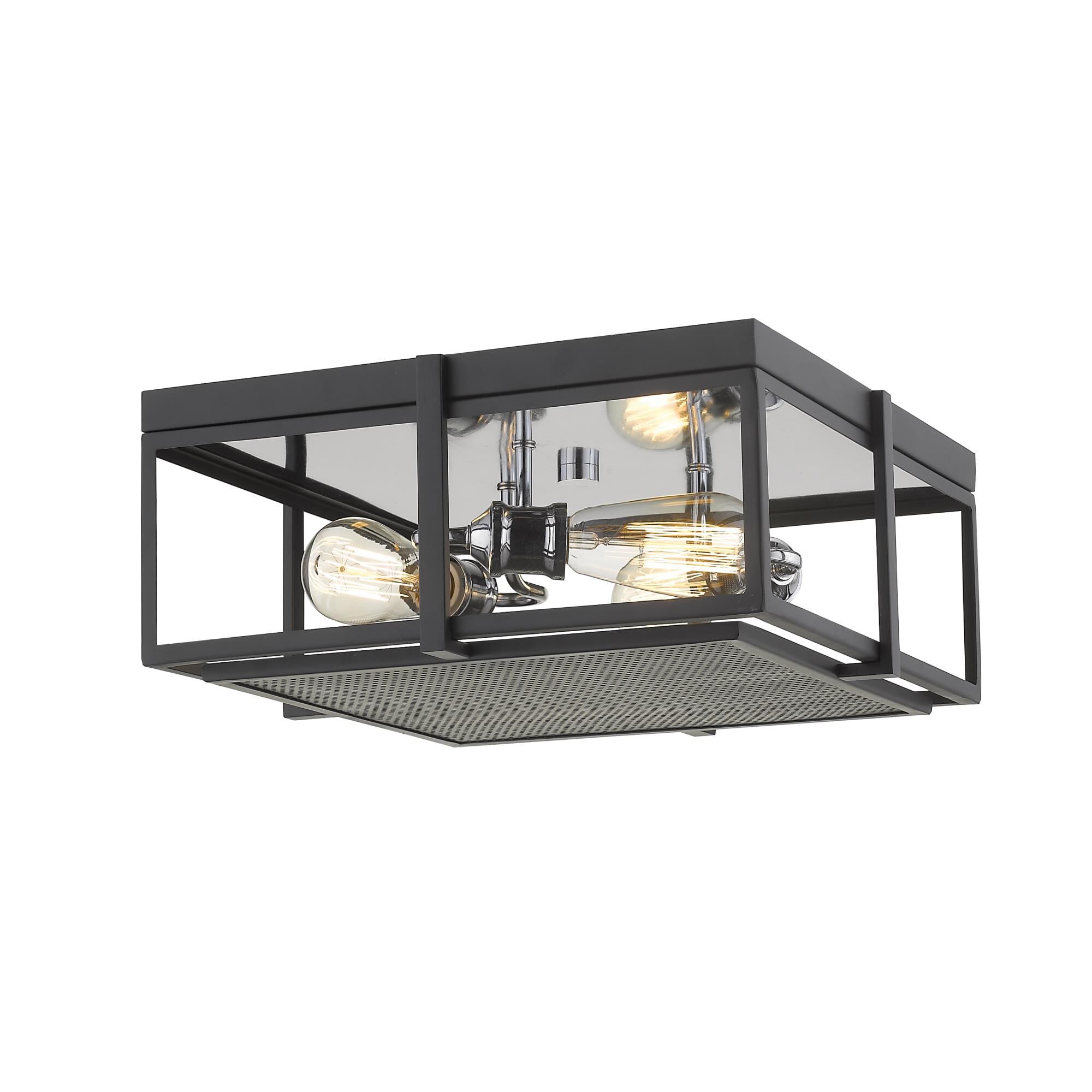 Shown in Matte Black + Chrome finish and --- glass and --- shade