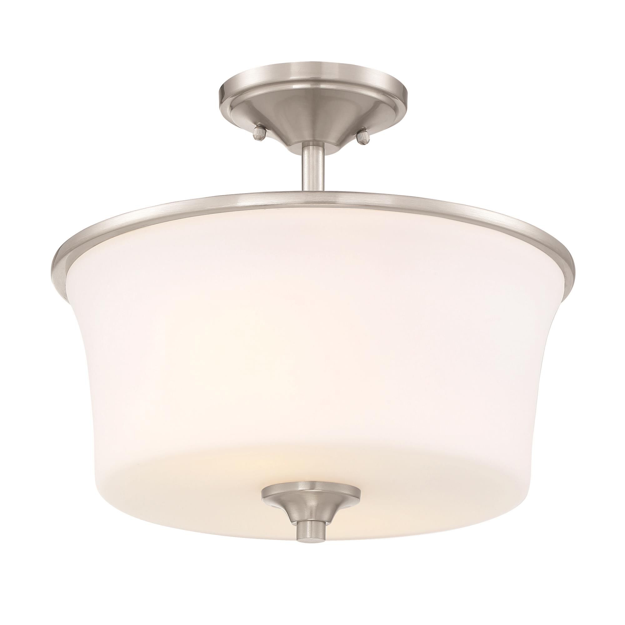 Shown in Brushed Polished Nickel finish and White Frosted glass and Glass shade
