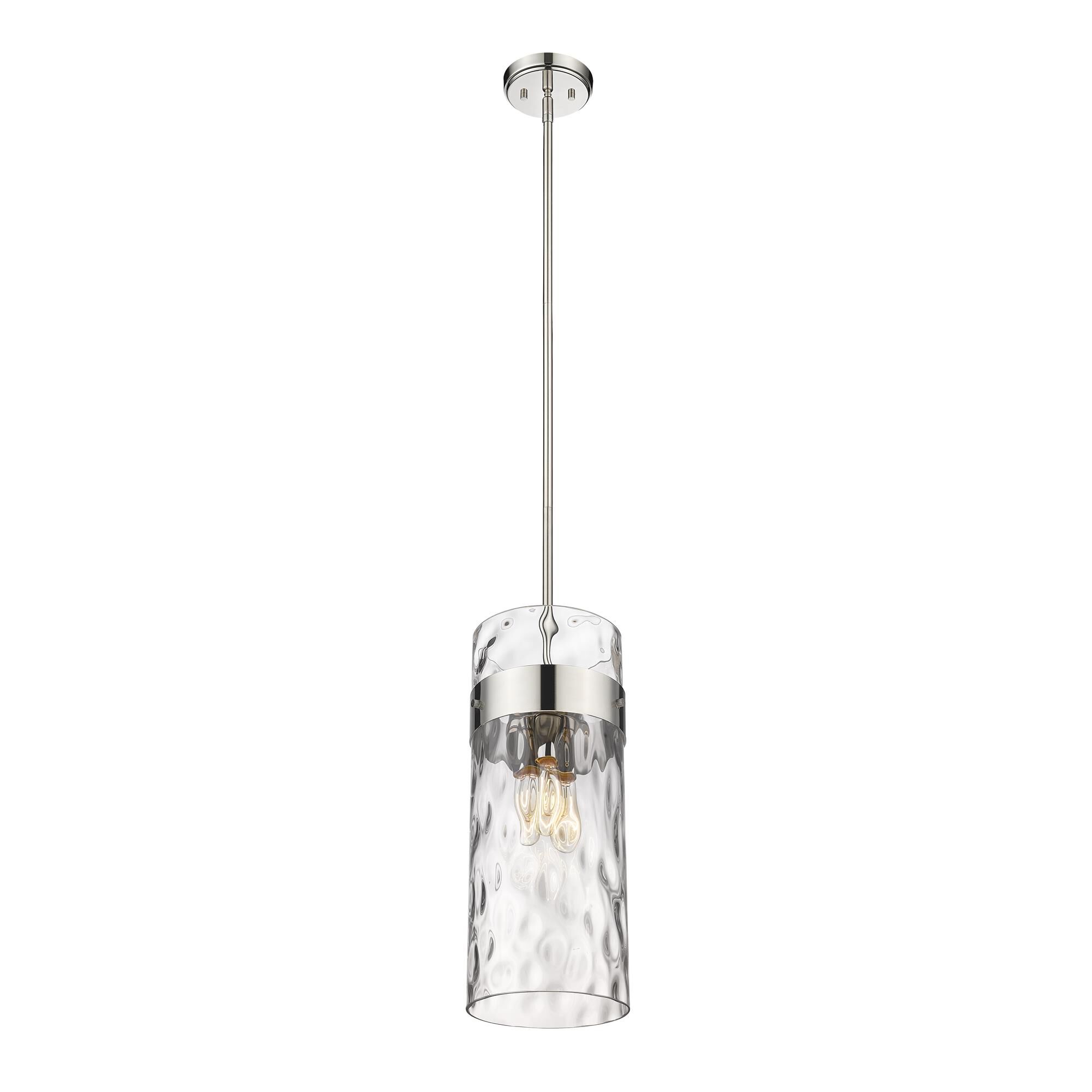 Shown in Polished Nickel finish and Glass shade