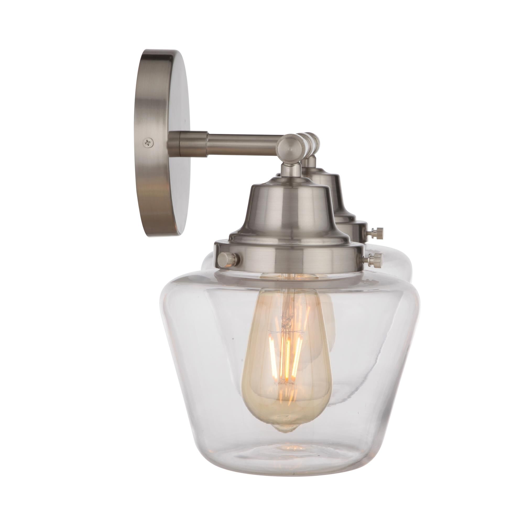 Shown in Brushed Polished Nickel finish and Clear glass and Glass shade