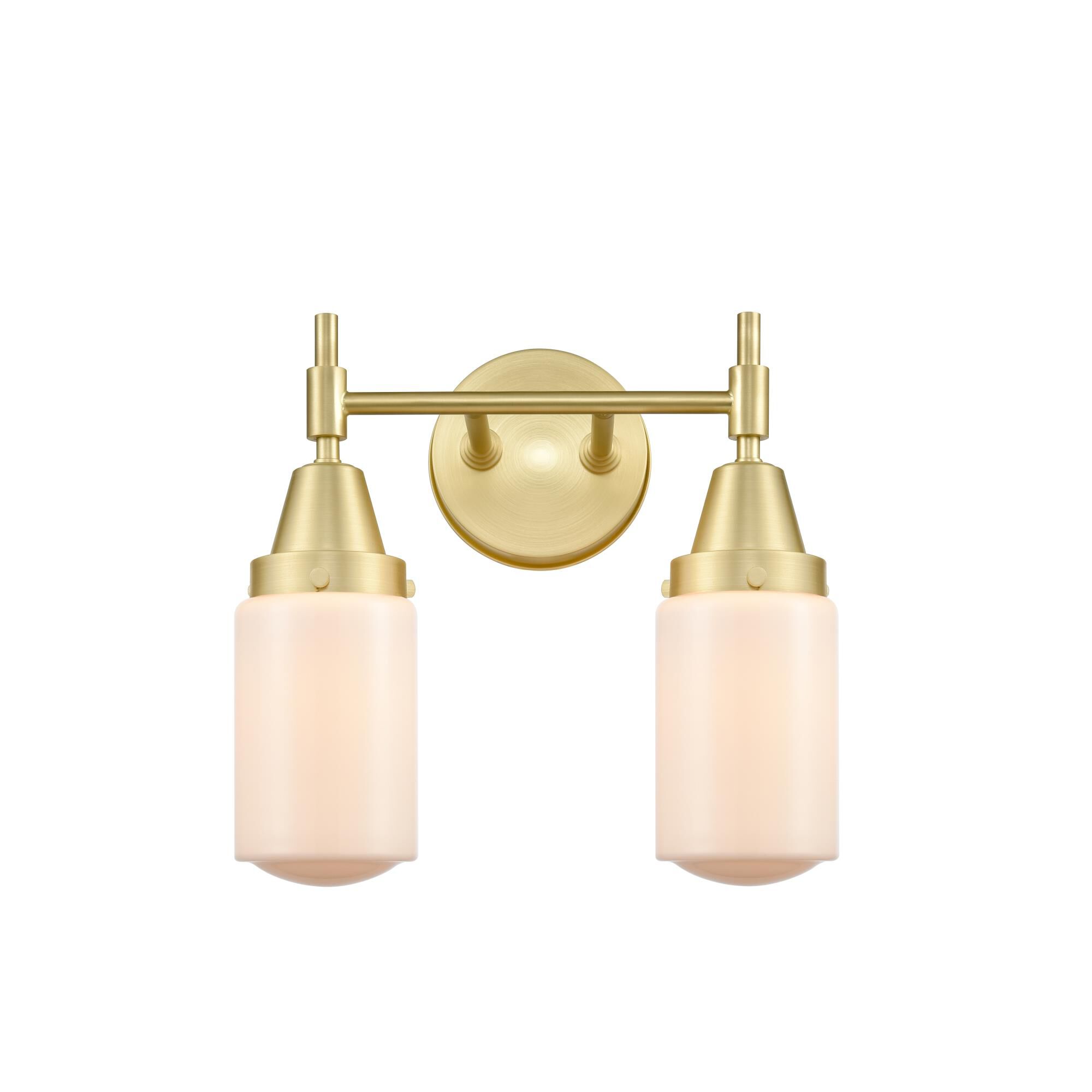Shown in Satin Brass finish and Matte White Cased Large Cone glass