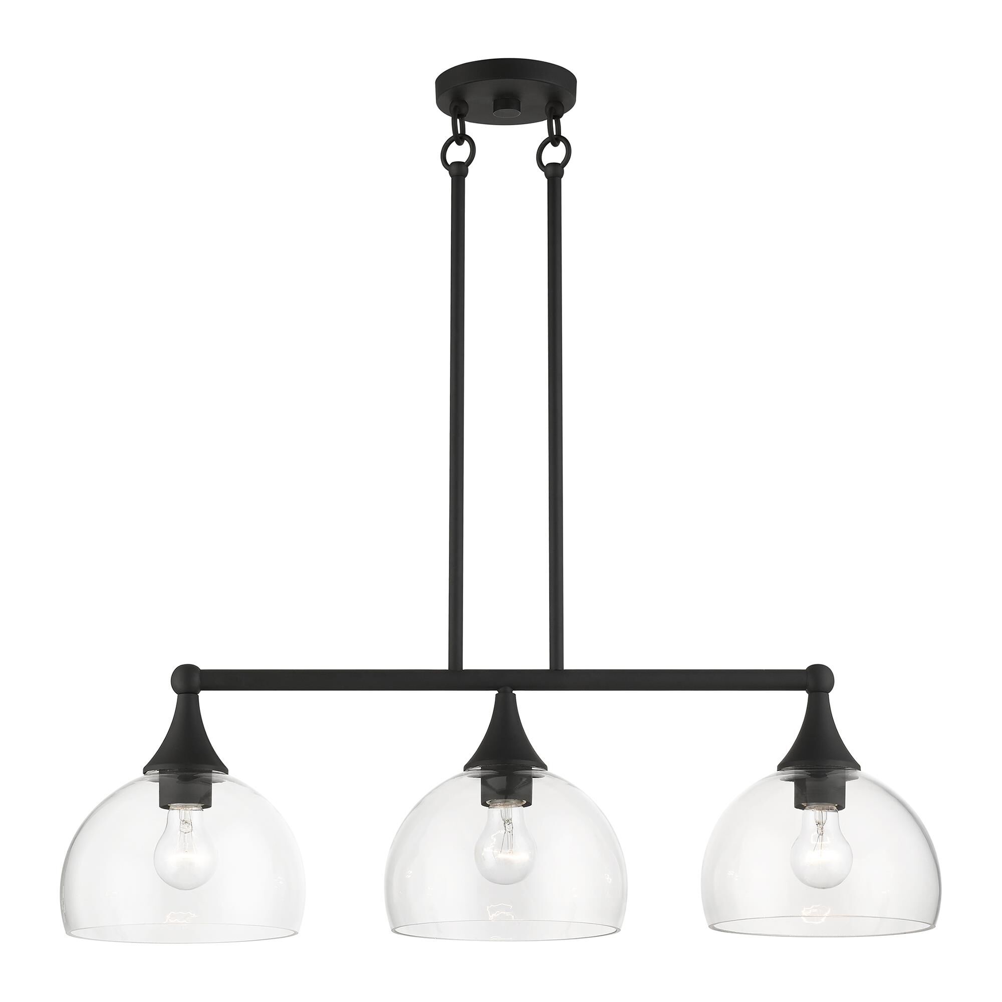 Shown in Black finish and Clear Hand Blown glass