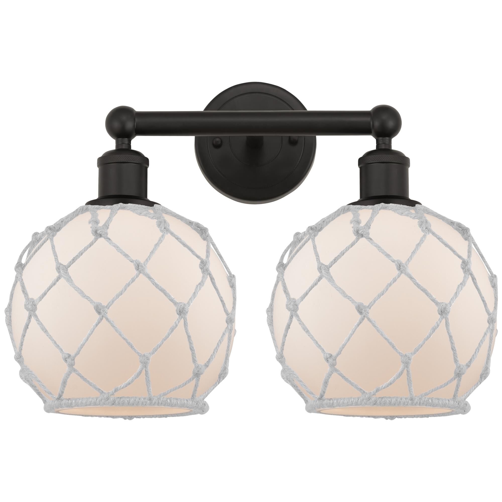 Shown in Oil Rubbed Bronze finish and White with White Rope glass