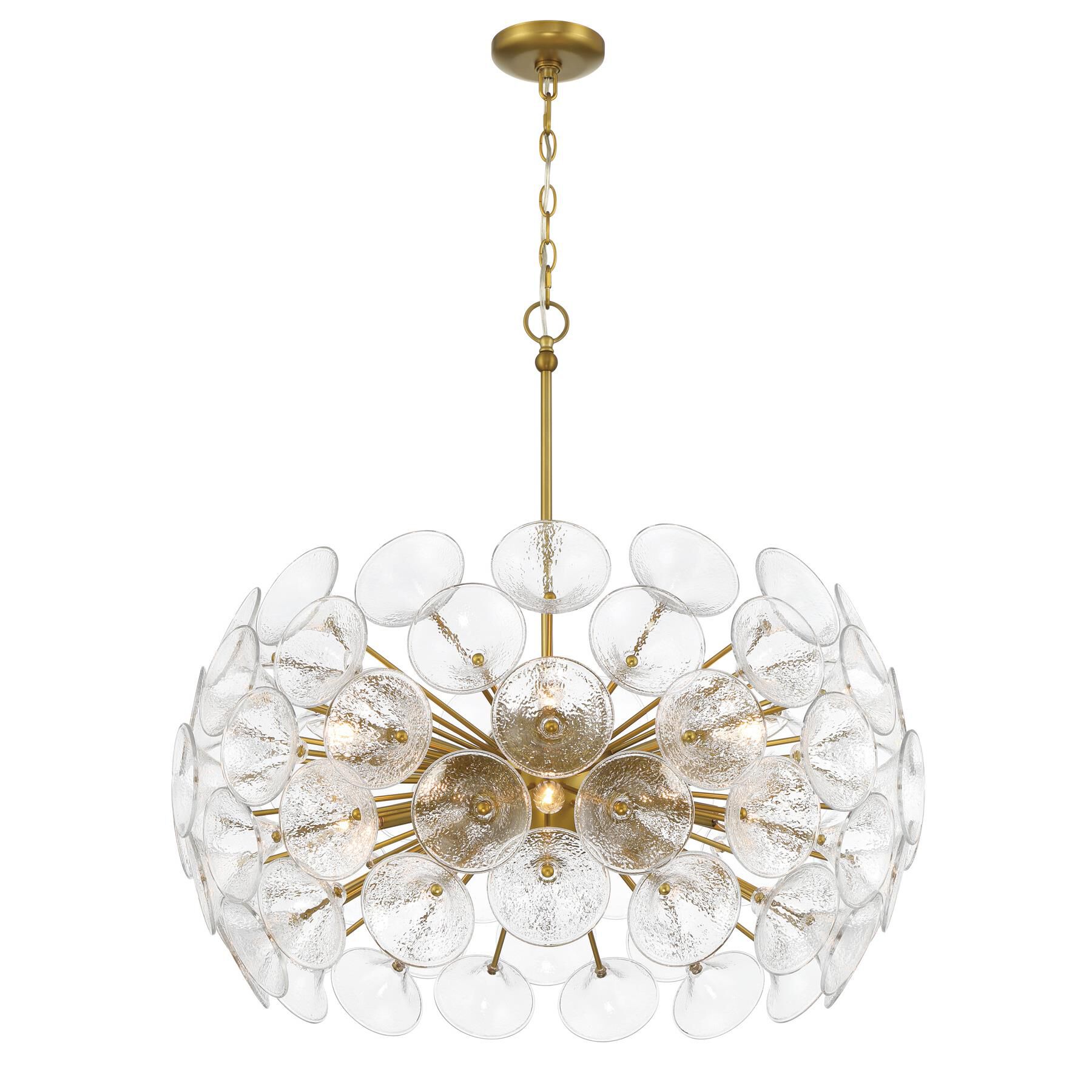 Shown in Soft Brass finish and Textured Clear Fluted glass