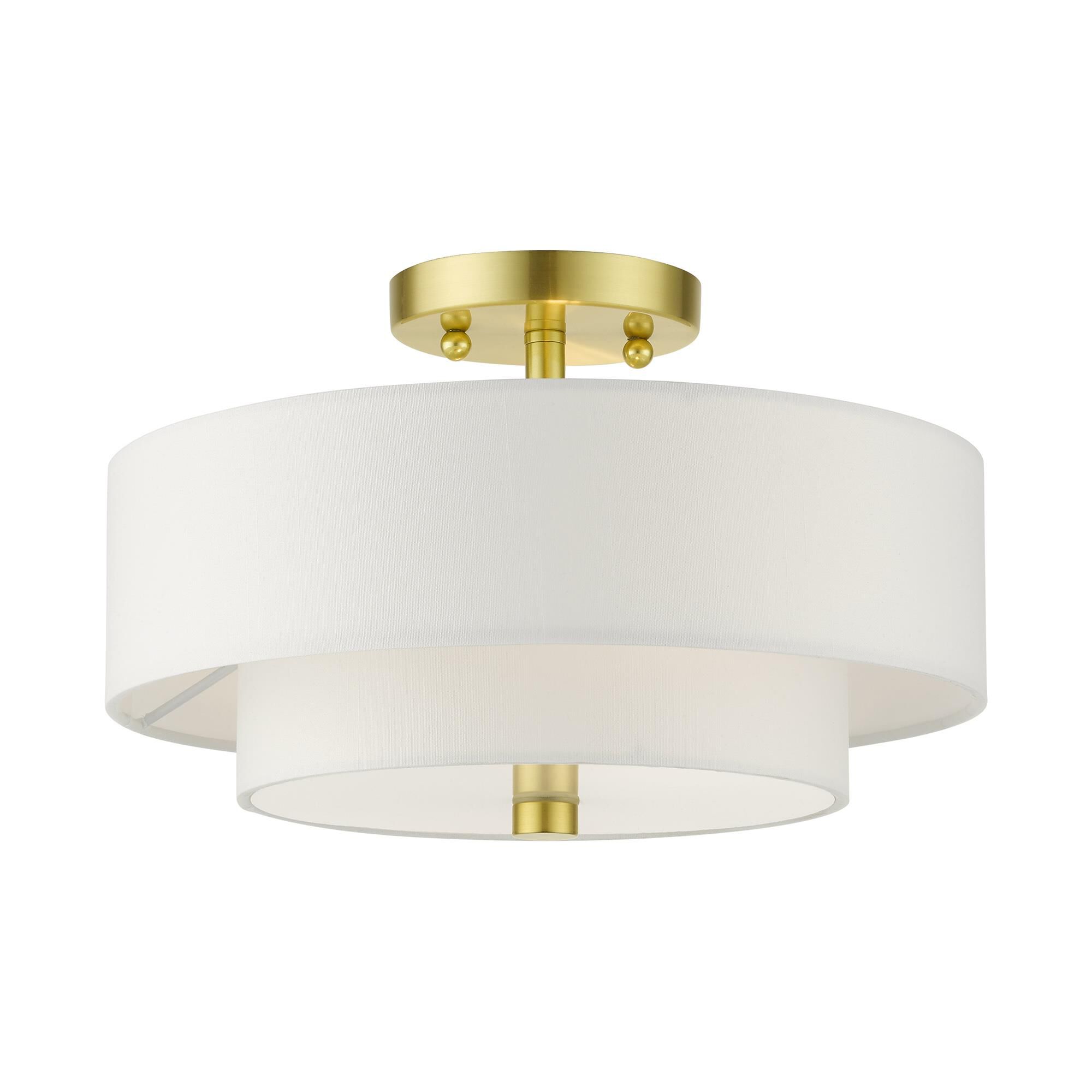 Shown in Satin Brass finish and Hand Crafted Hardback  Completely Finished With Off-White Color Fabric Outside and Inside shade