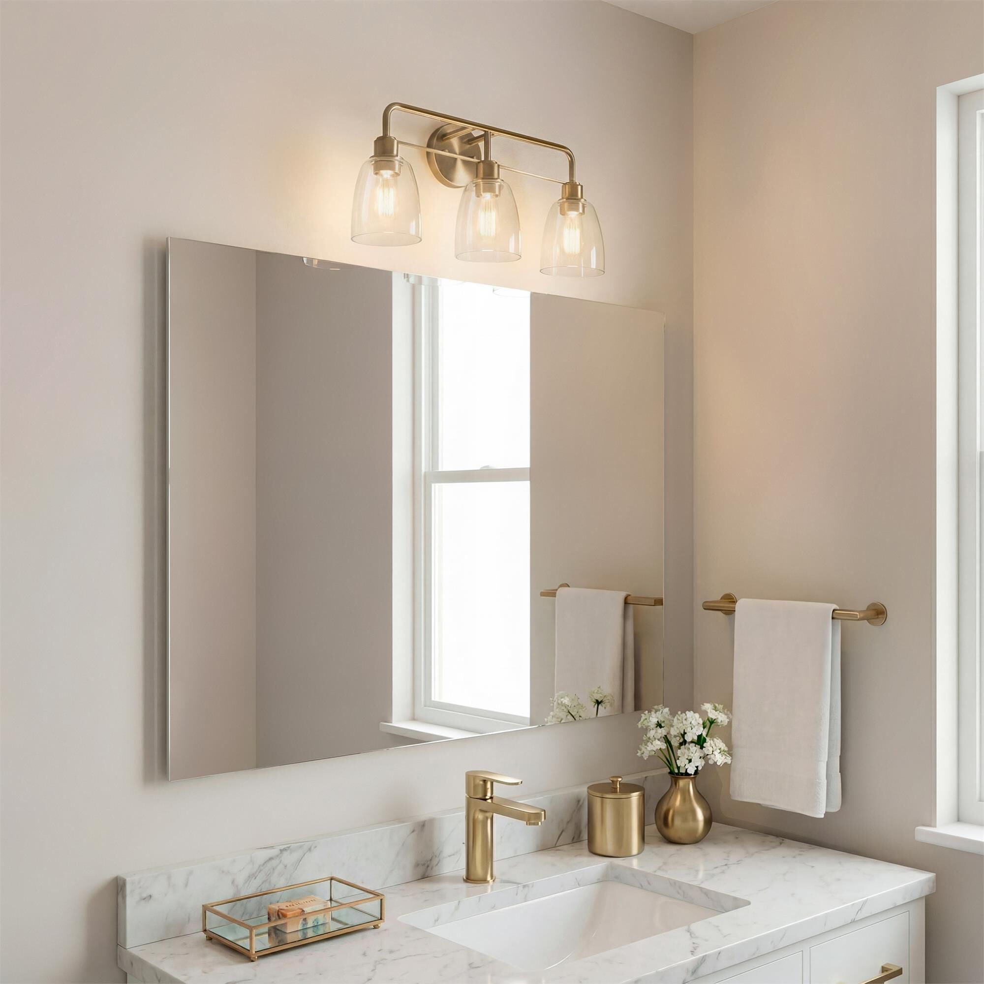 Shown in Champagne Bronze finish and Clear glass