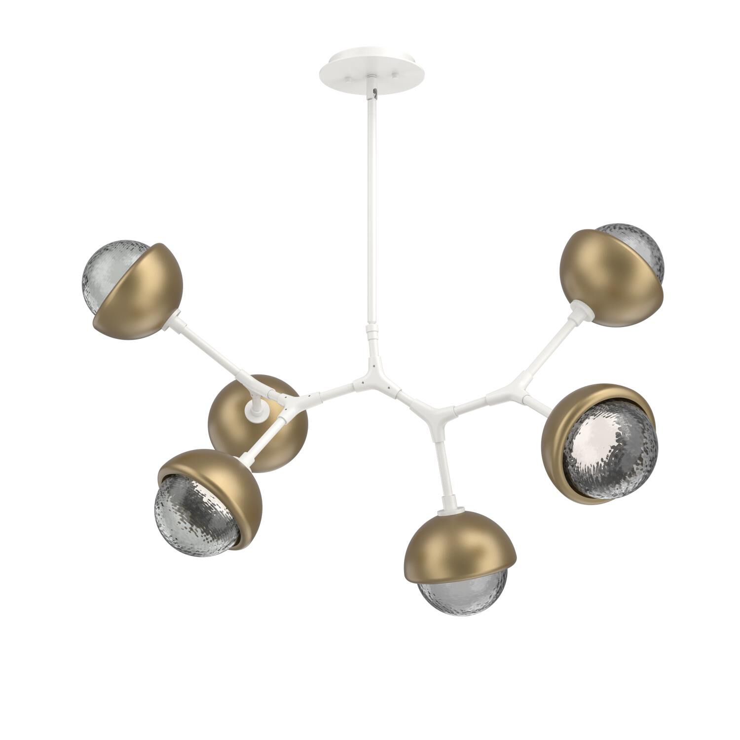 Shown in Salt White finish and Smoke glass and Gilded Brass accent