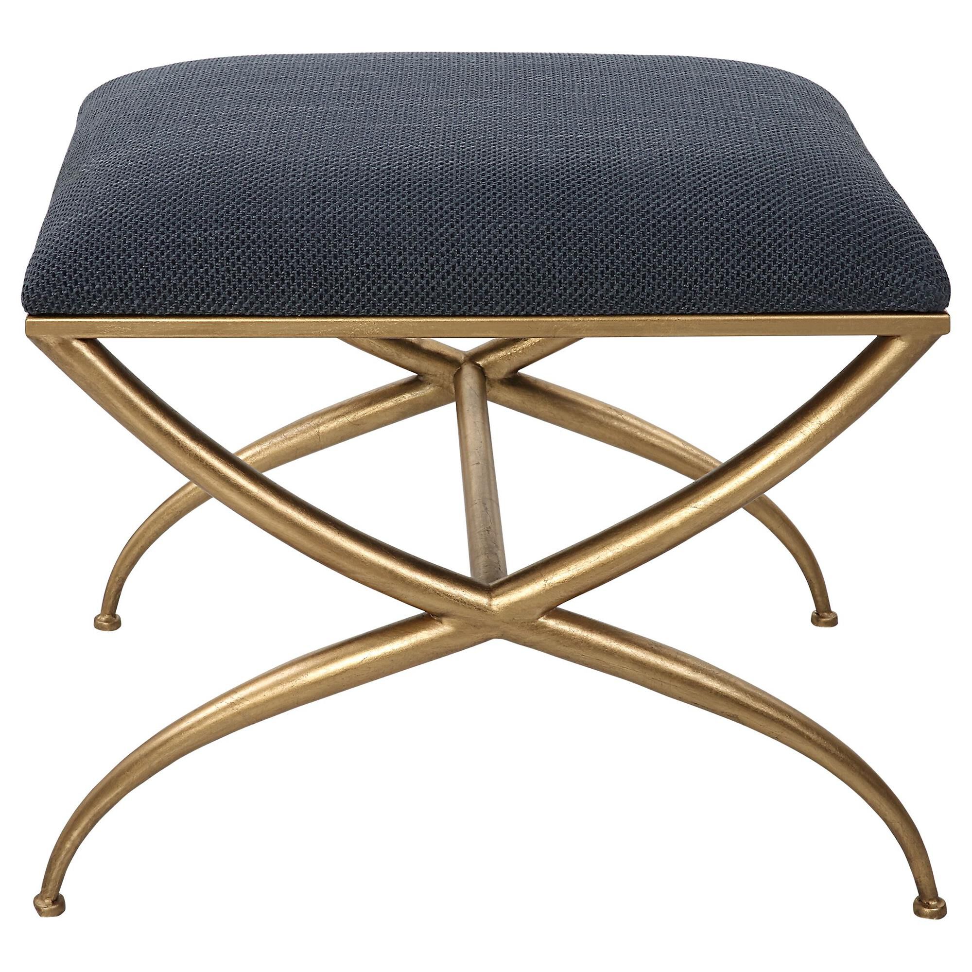 Shown in Classic Yet Stylish, This Small Bench Features A Curved Iron Frame Finished In An Elegant Gold Leaf. finish