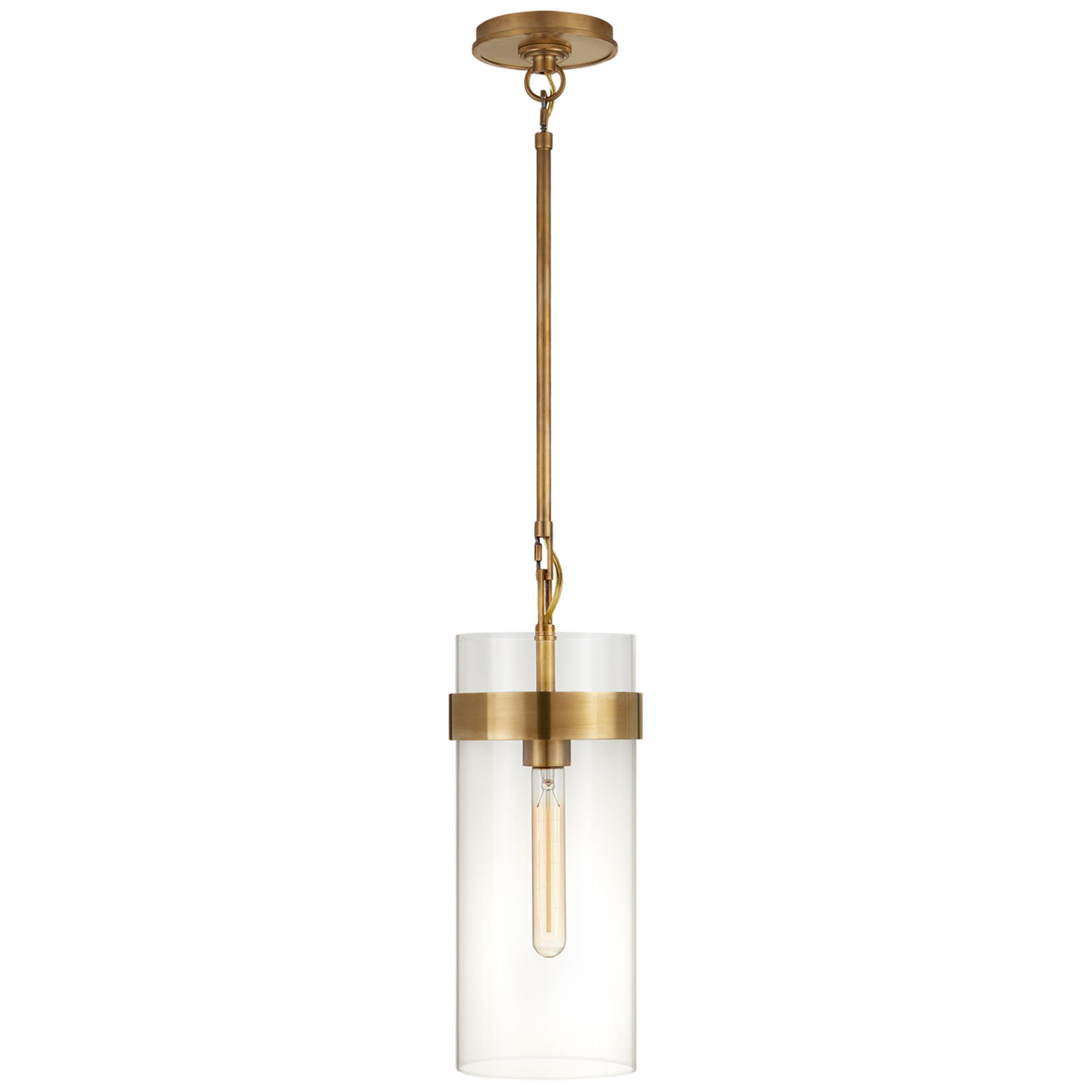 Shown in Hand-Rubbed Antique Brass finish and Clear glass