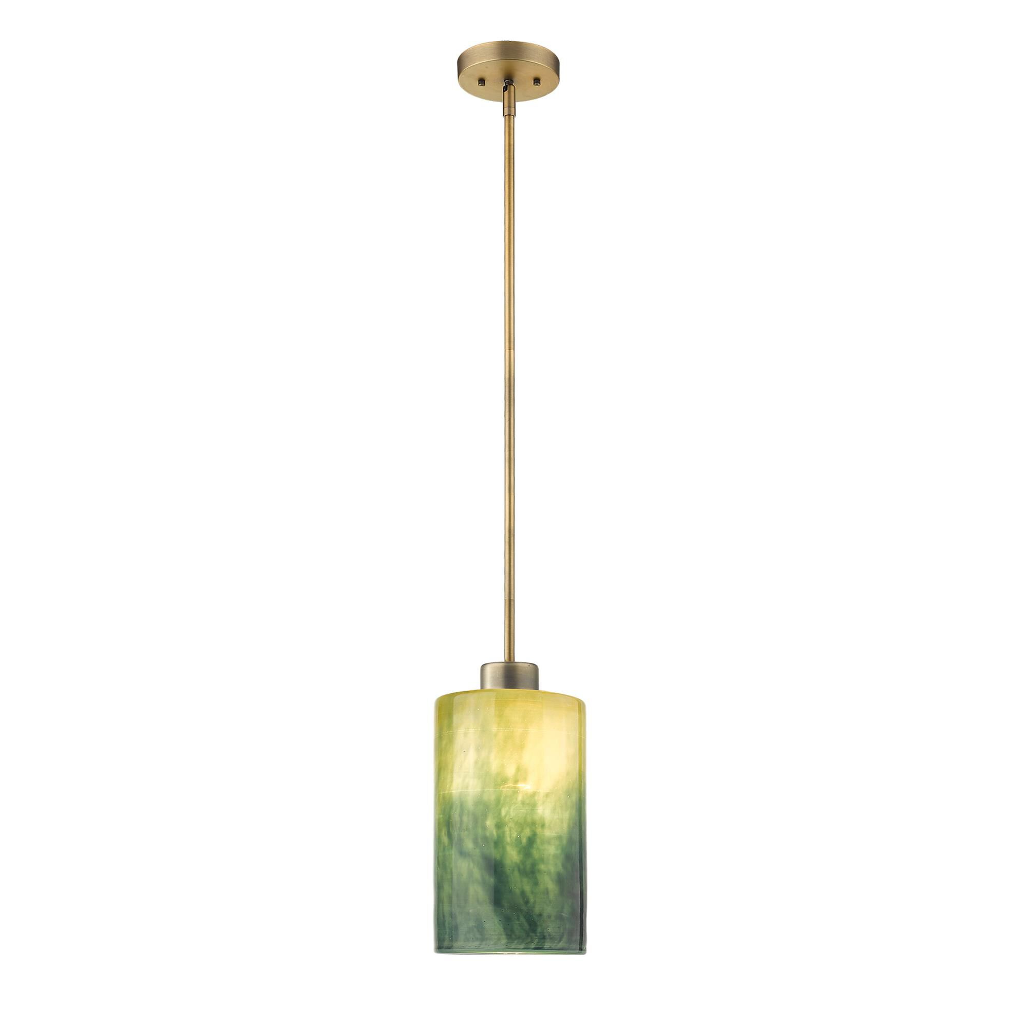 Shown in Brass finish and Blue/Gold glass and Blue/Gold Cylindrical Glass shade