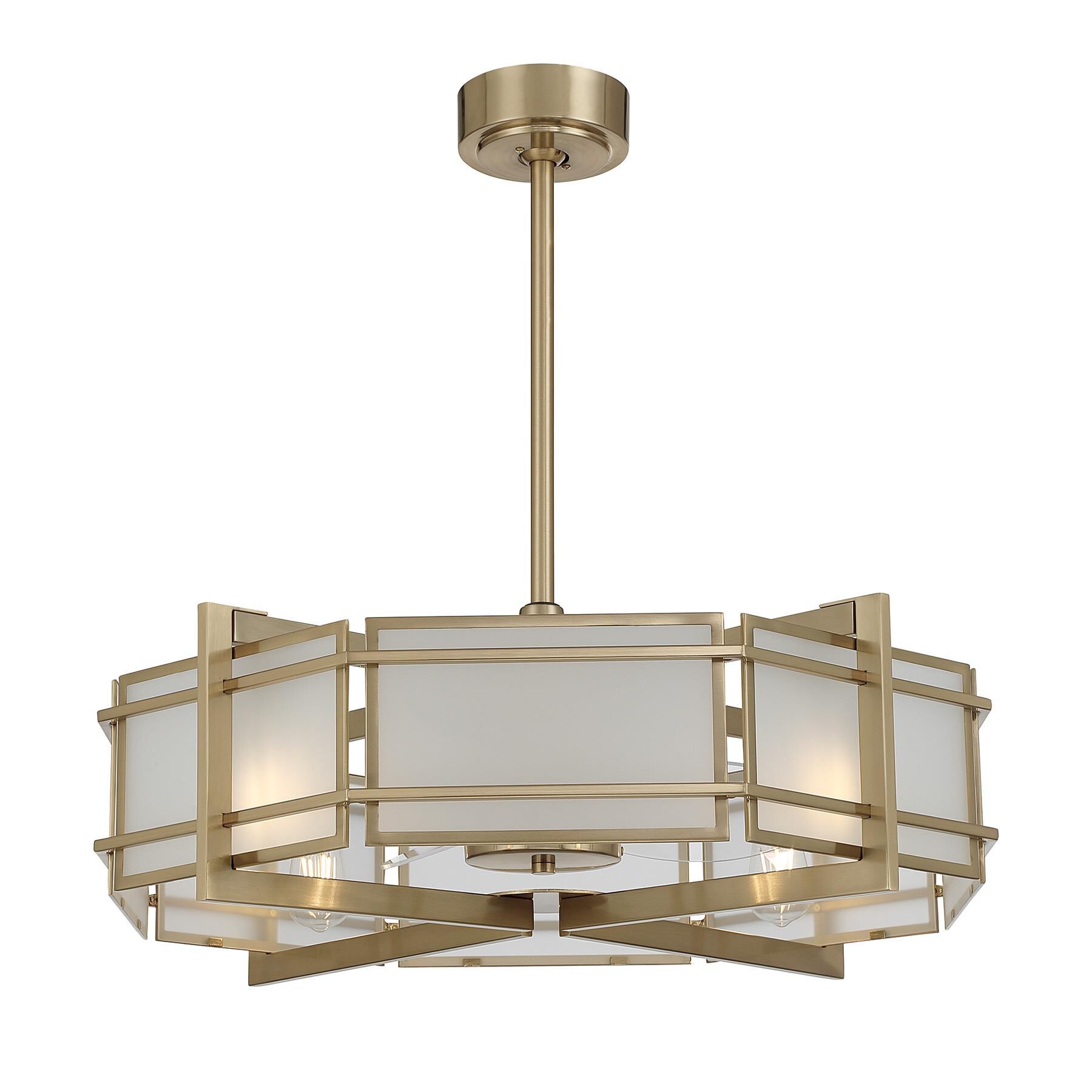 Shown in Noble Brass finish and Frosted Panels glass