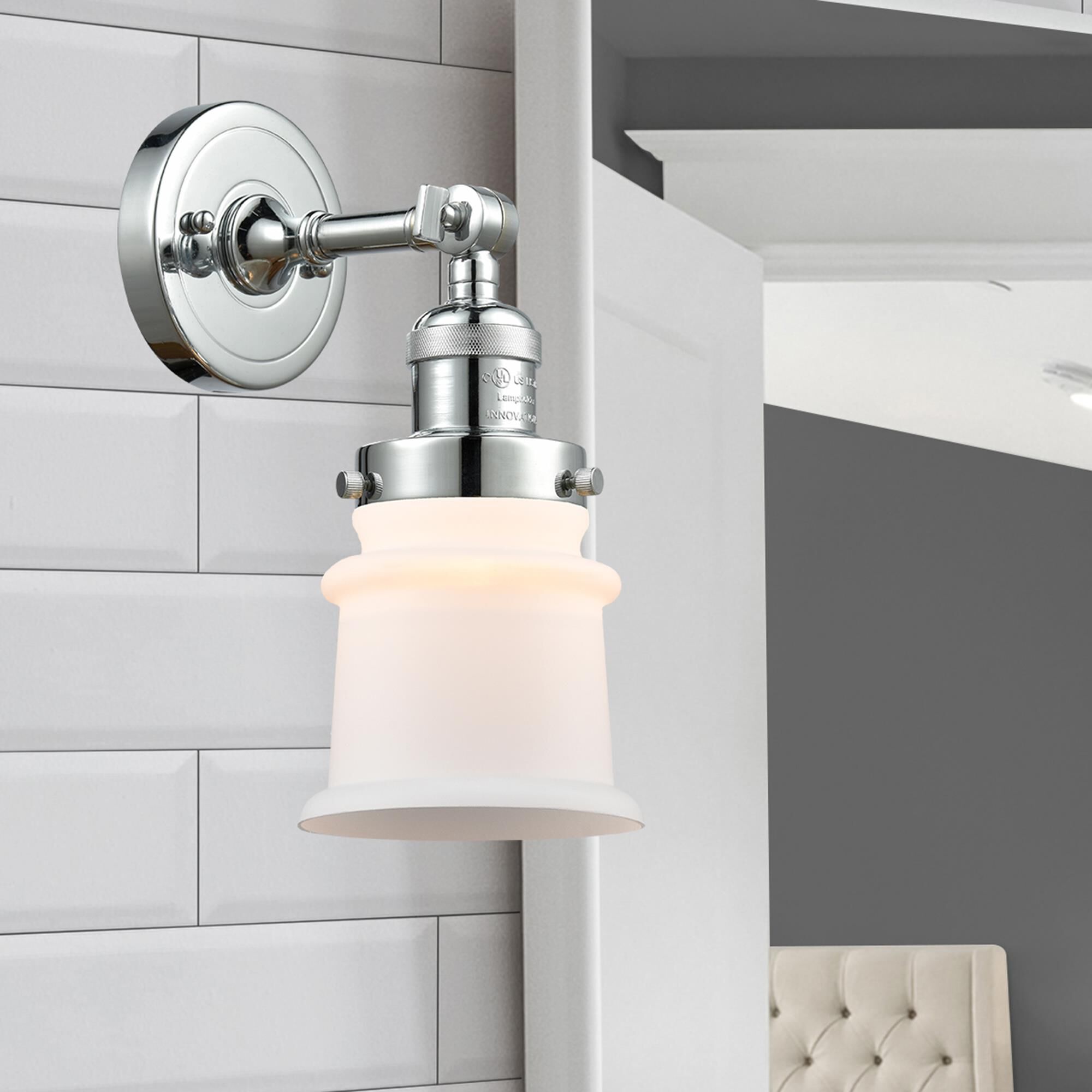 Shown in Polished Chrome finish and Matte White Cased glass