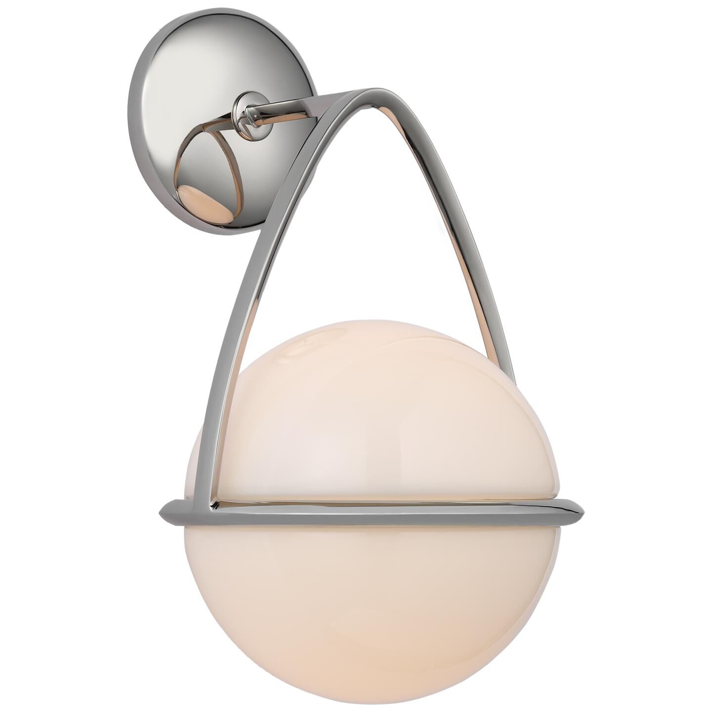 Shown in Polished Nickel finish and White Glass shade