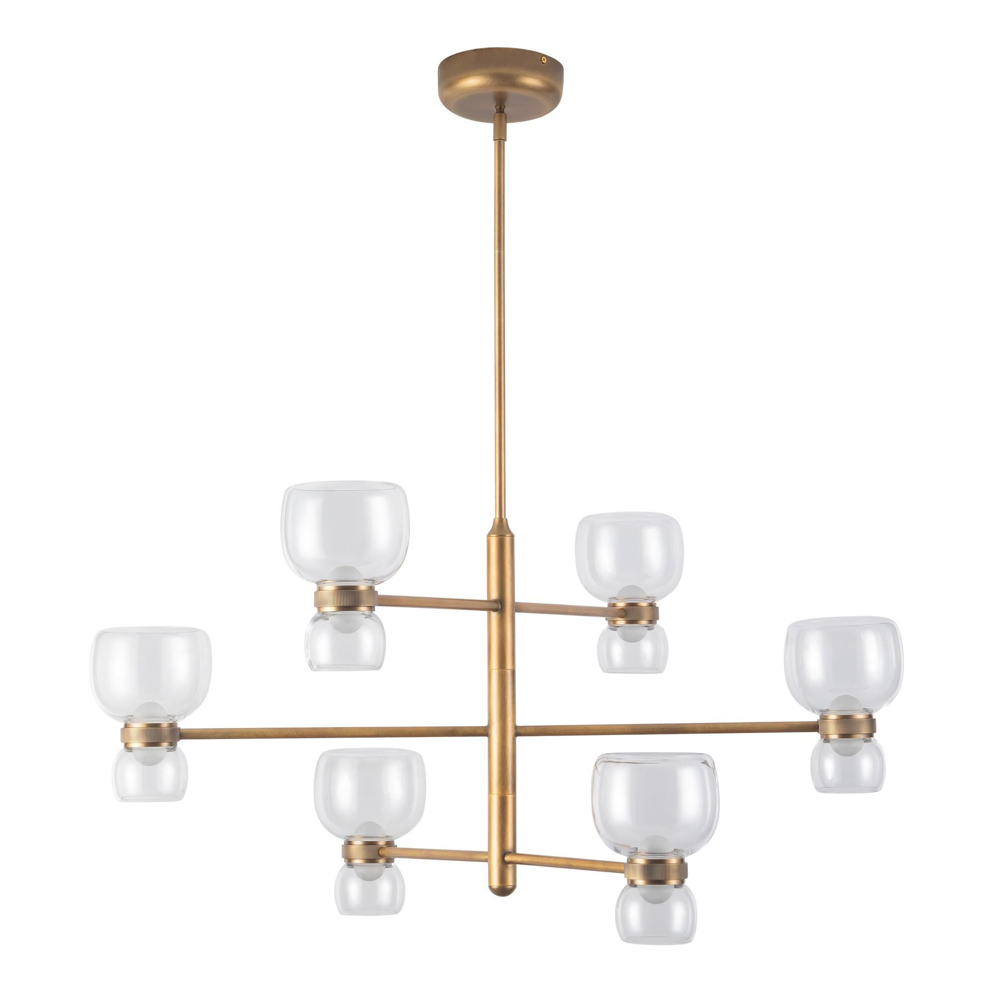 Shown in Vintage Brass finish and Clear glass