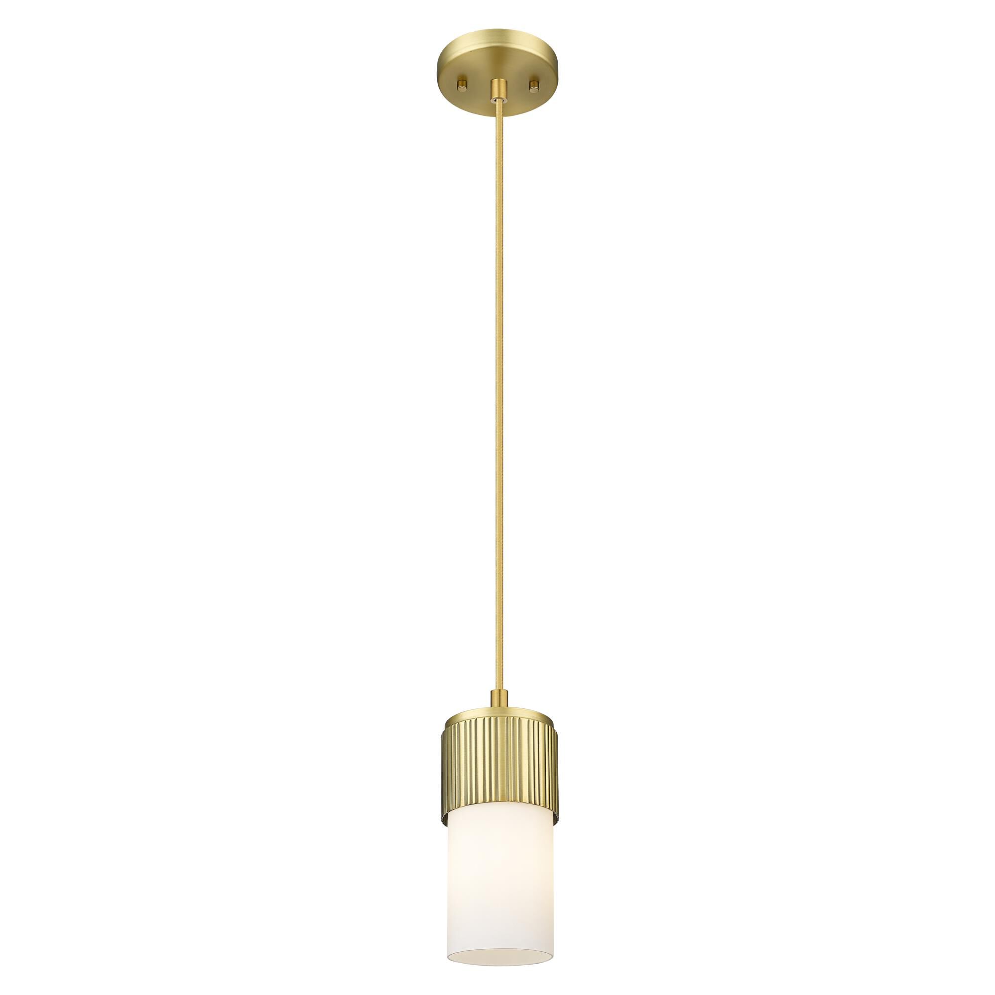 Shown in Brushed Brass finish and White glass