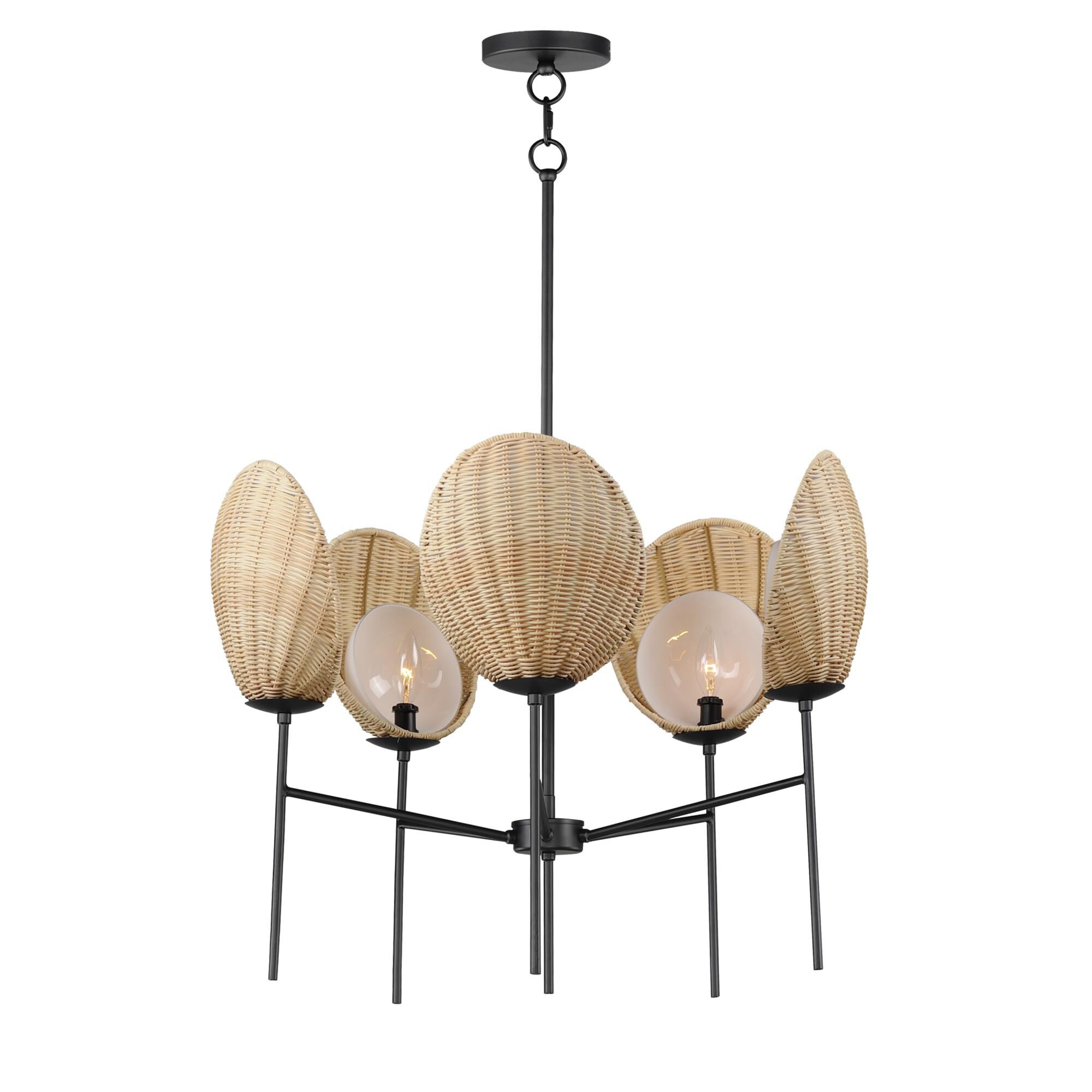 Shown in Black finish and Rattan,Glass shade