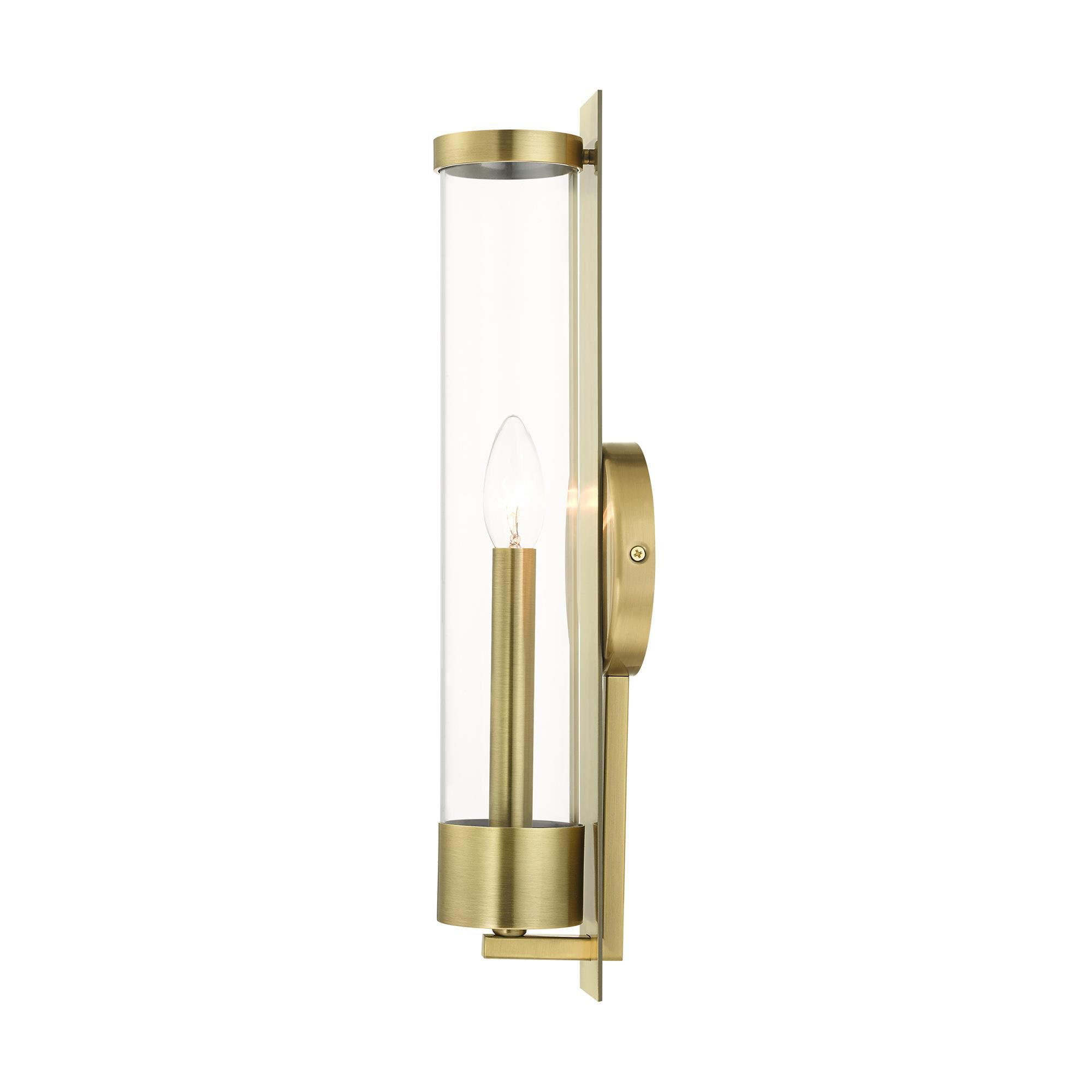 Shown in Antique Brass finish and Clear glass and Clear Glass shade