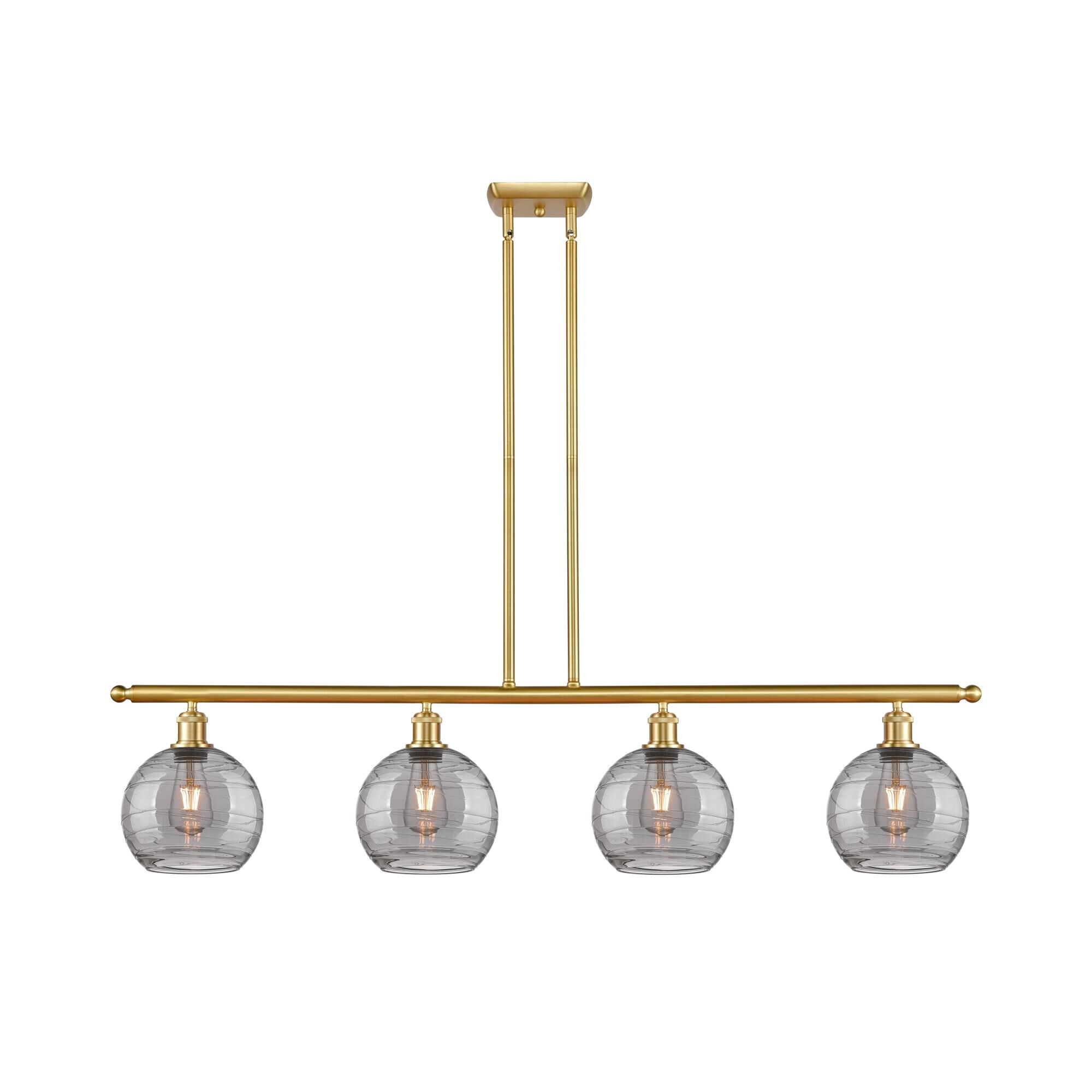 Shown in Satin Gold finish and Light Smoke Deco Swirl glass