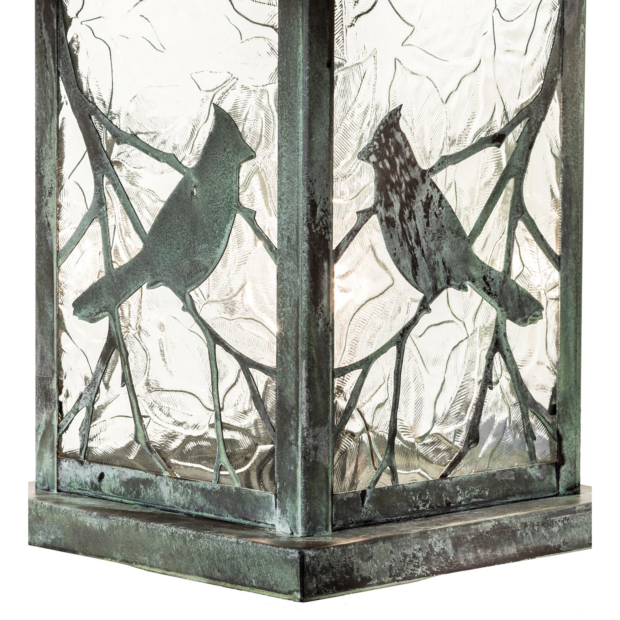 Shown in Verdigris Finish finish and Raindrop glass
