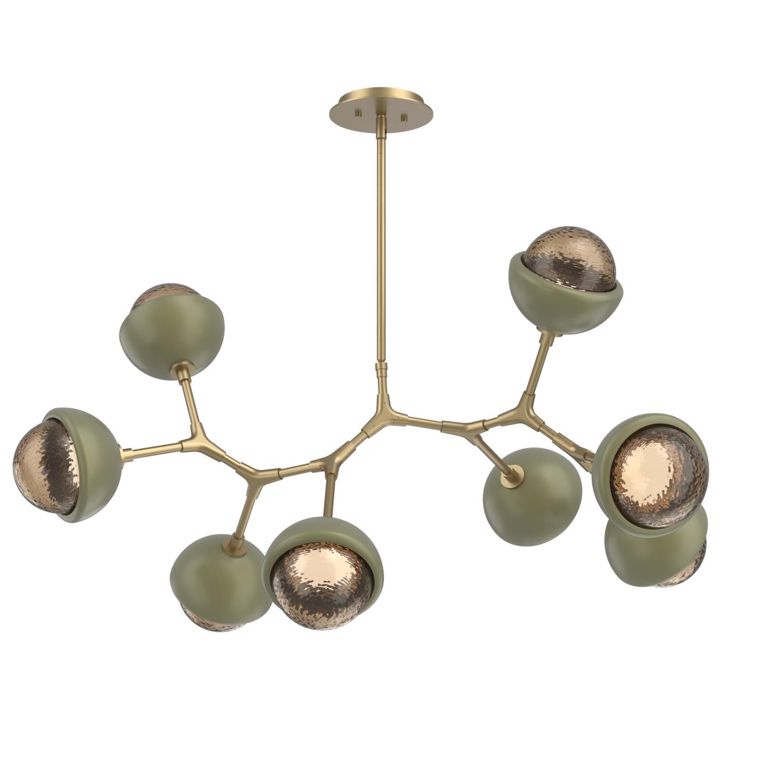 Shown in Gilded Brass finish and Bronze glass and Sage Green accent