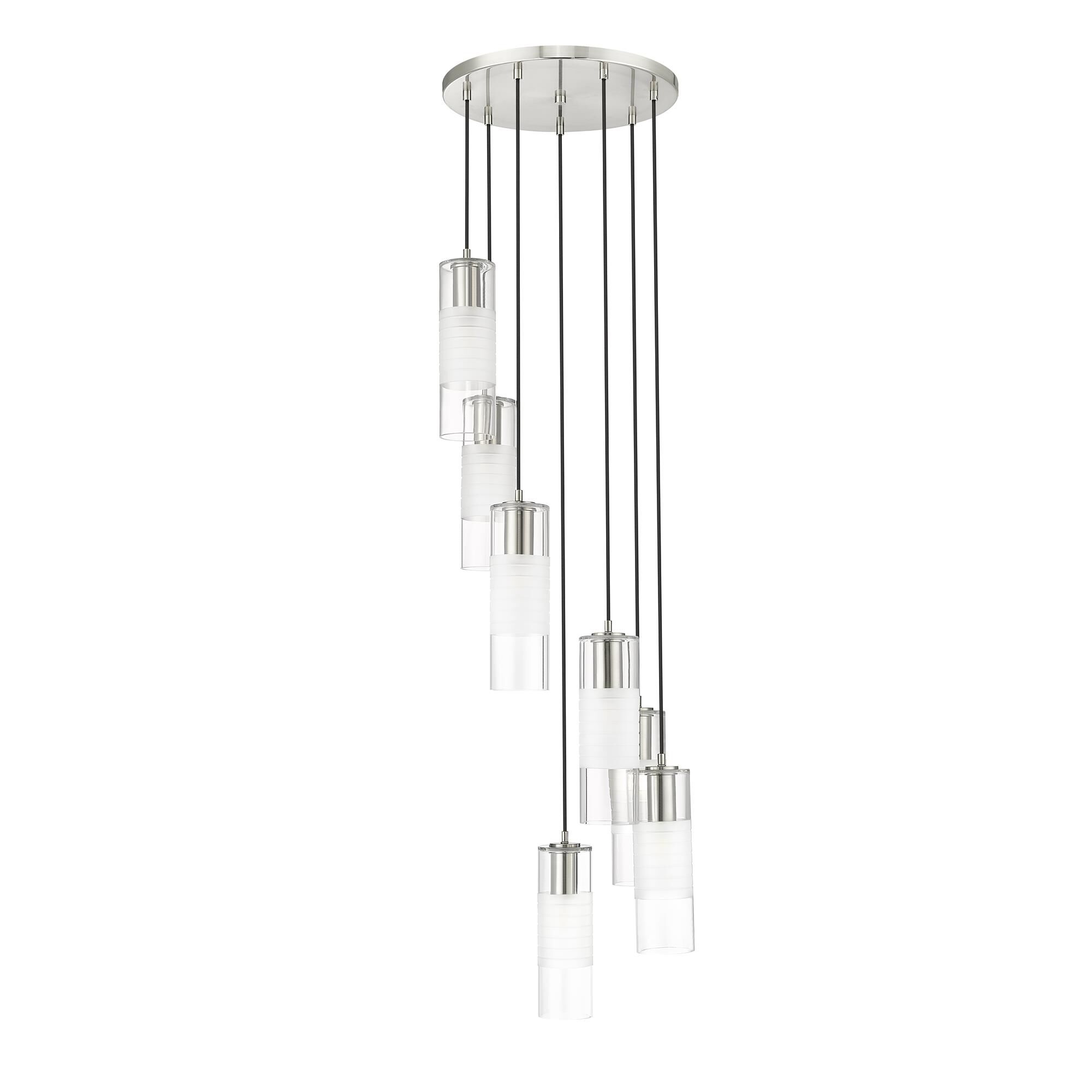 Shown in Brushed Nickel finish and Clear and Frosted glass