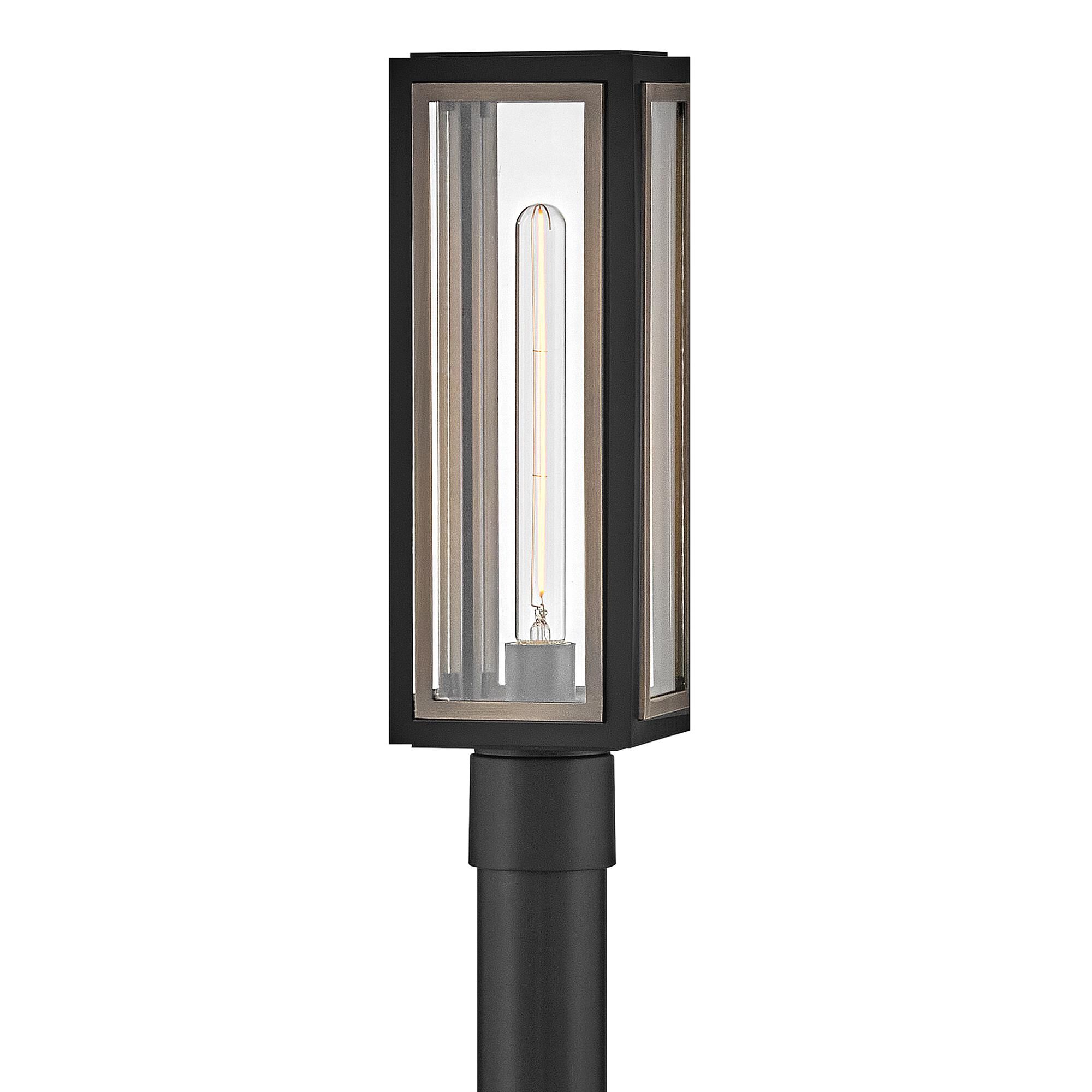 Shown in Black finish and Clear glass and Burnished Bronze accent