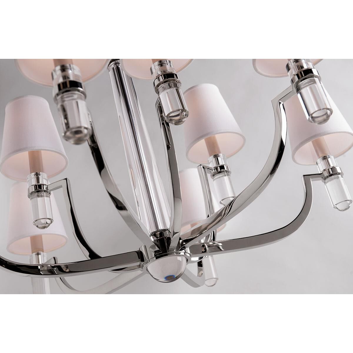 Shown in Polished Nickel finish and White Faux Silk shade