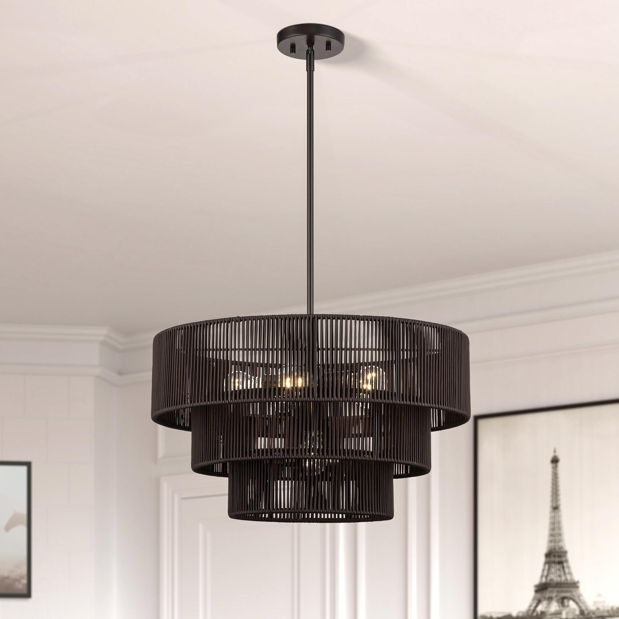 Shown in English Bronze finish and Hand-Woven Dark Chocolate Color Polyester Rope shade
