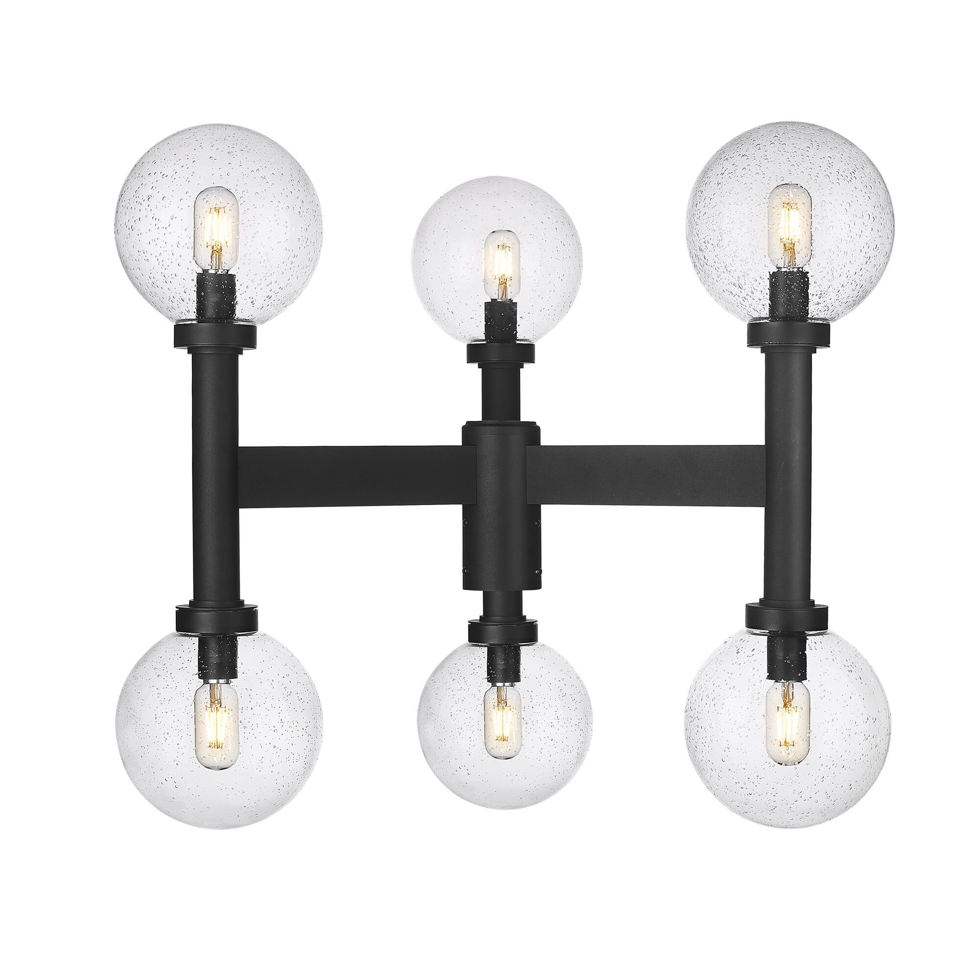 Shown in Black finish and Clear Seedy glass