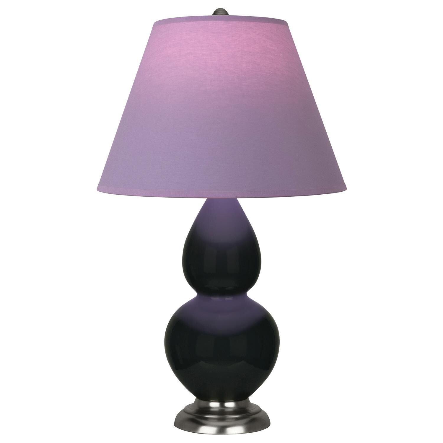 Shown in Obsidian finish and Lavender and Plum shade and Antique Silver accent